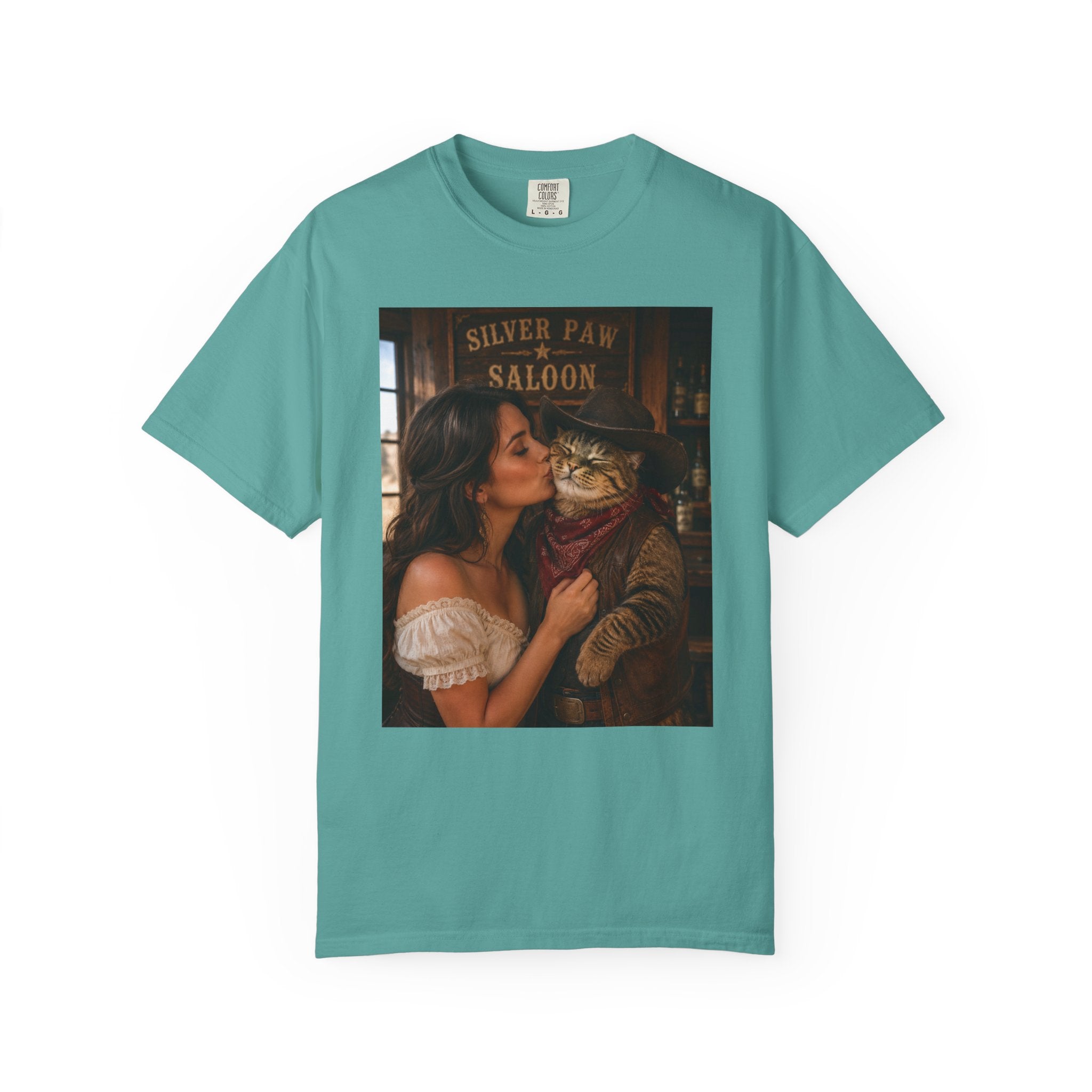 Cowboy Cat T-Shirt – Charming Saloon Kiss By a Beautiful Lady Design