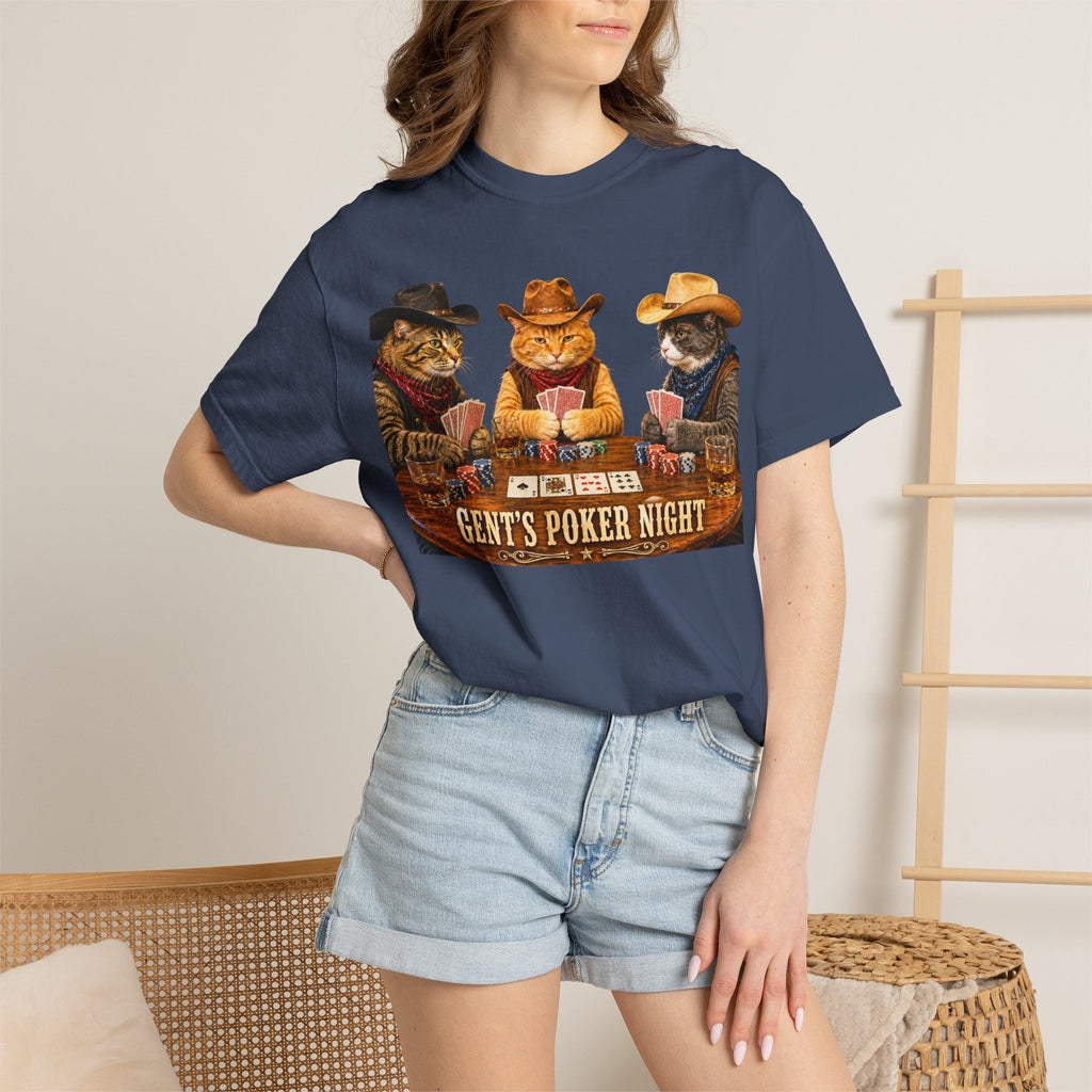 Cowboy Cats Poker Night T-Shirt - 'Gents Poker' Graphic Tee for Fun Conversations -  Perfect Tee for Laughs & Card Games