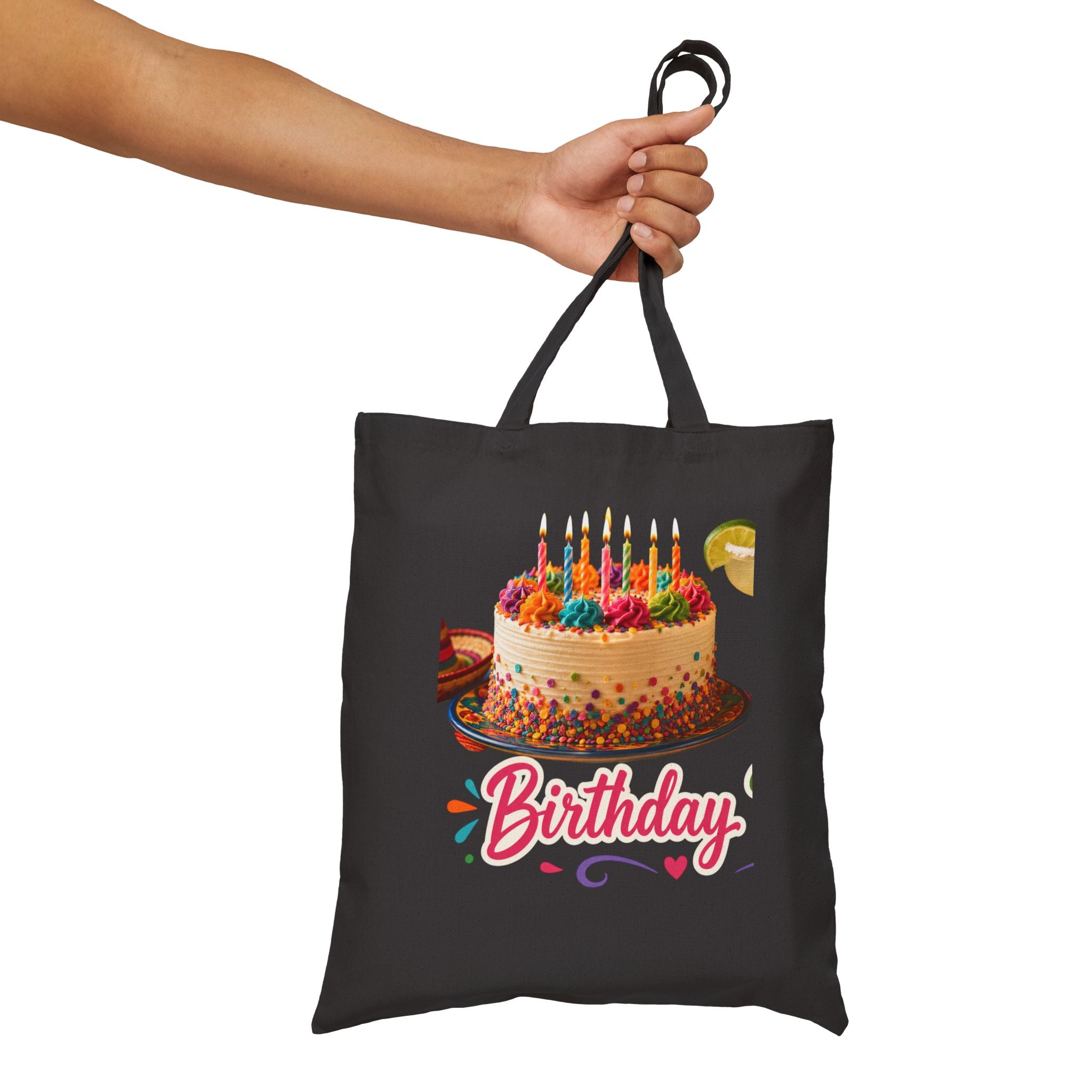 Cotton Canvas Tote Bag - Colorful Fun Birthday Cake Tote - Perfect Gift for Birthday Celebrations