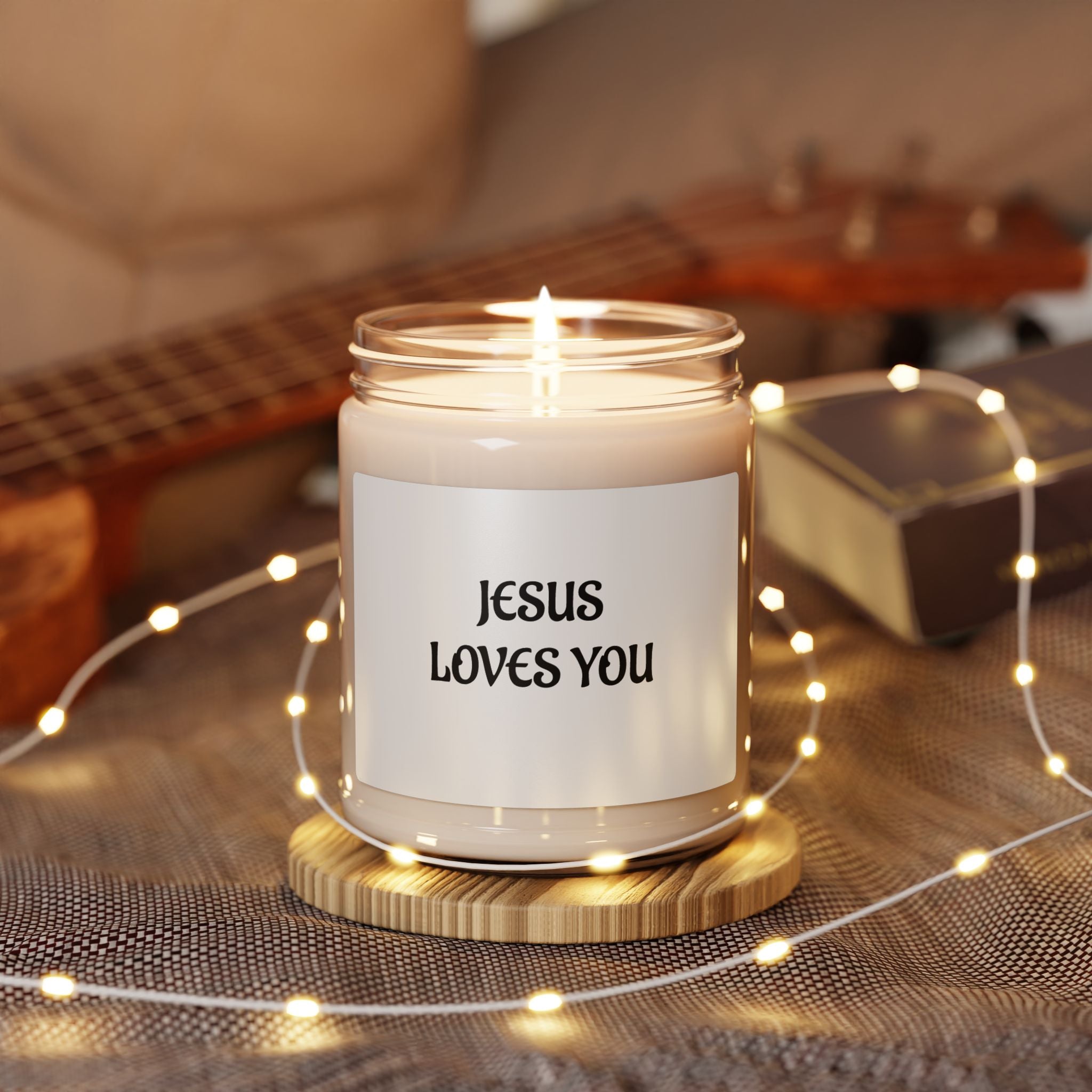 Soy Candle - Jesus Loves You - Contemporary Design for Any Space - fits onto your bedside