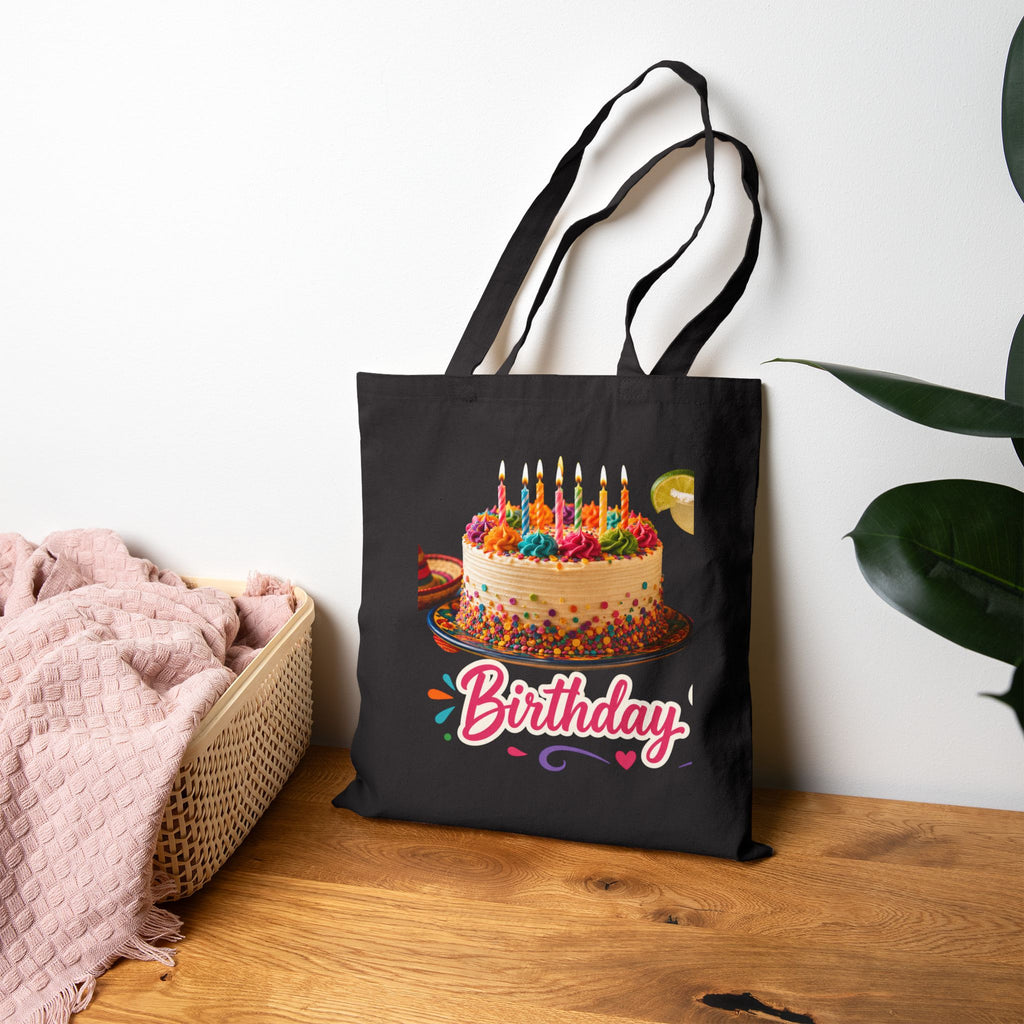 Cotton Canvas Tote Bag - Colorful Fun Birthday Cake Tote - Perfect Gift for Birthday Celebrations