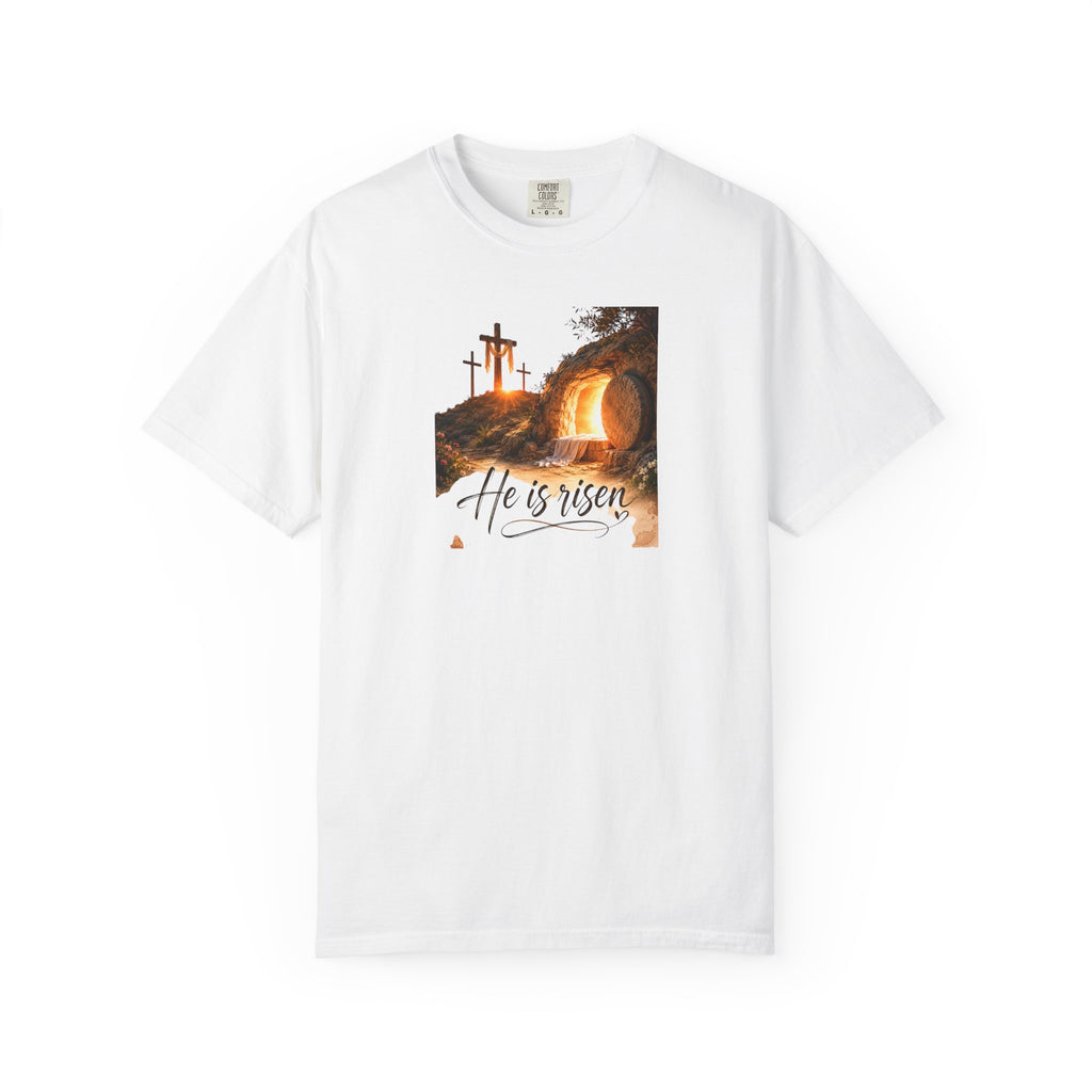 He Is Risen T-Shirt - a wearable reminder of hope and new beginnings.  Wear it to sunrise services, family gatherings,