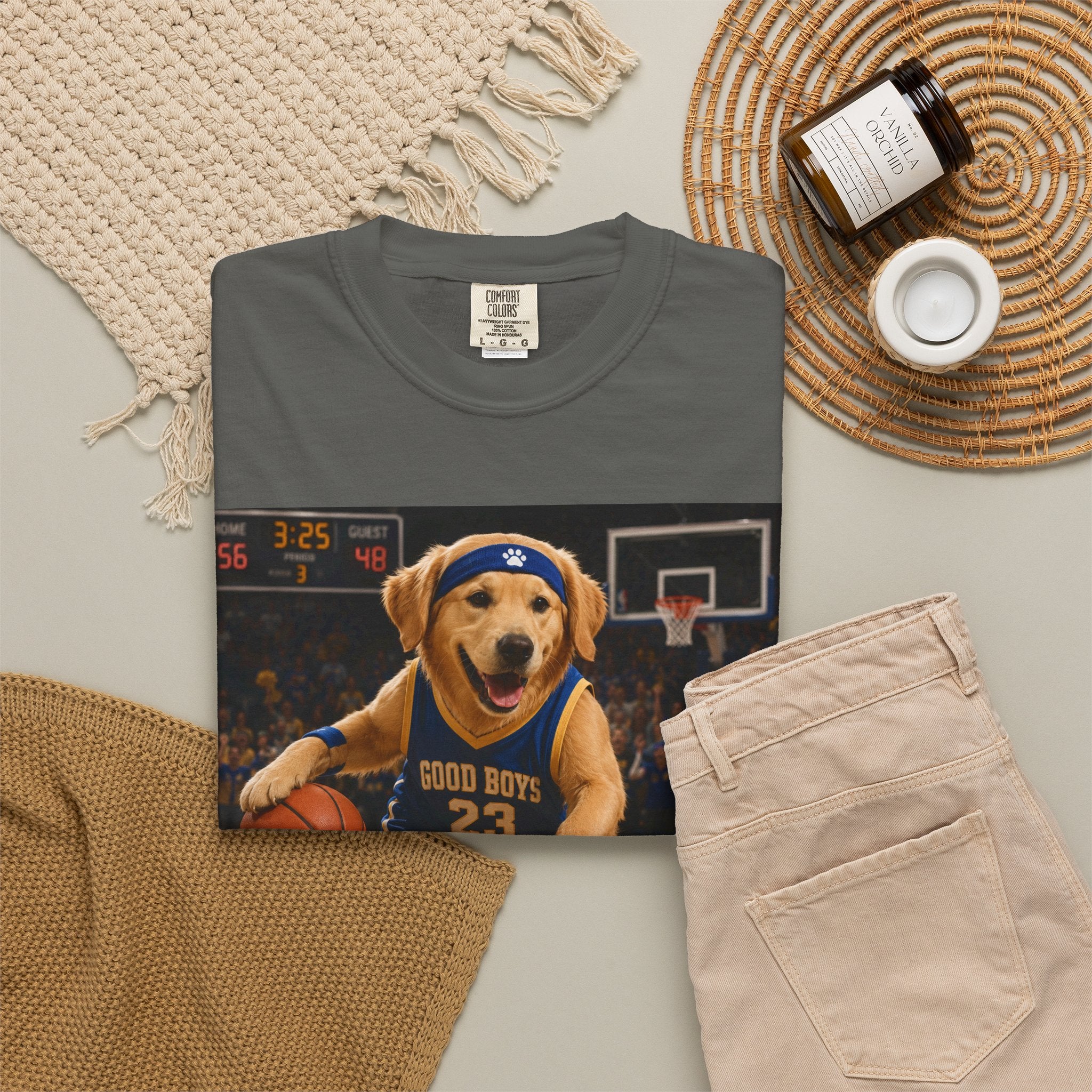 Jersey Pup Graphic Tee - Adorable Dog Playing Basketball for Sports Lovers, for Game Days & Weekend Hangouts