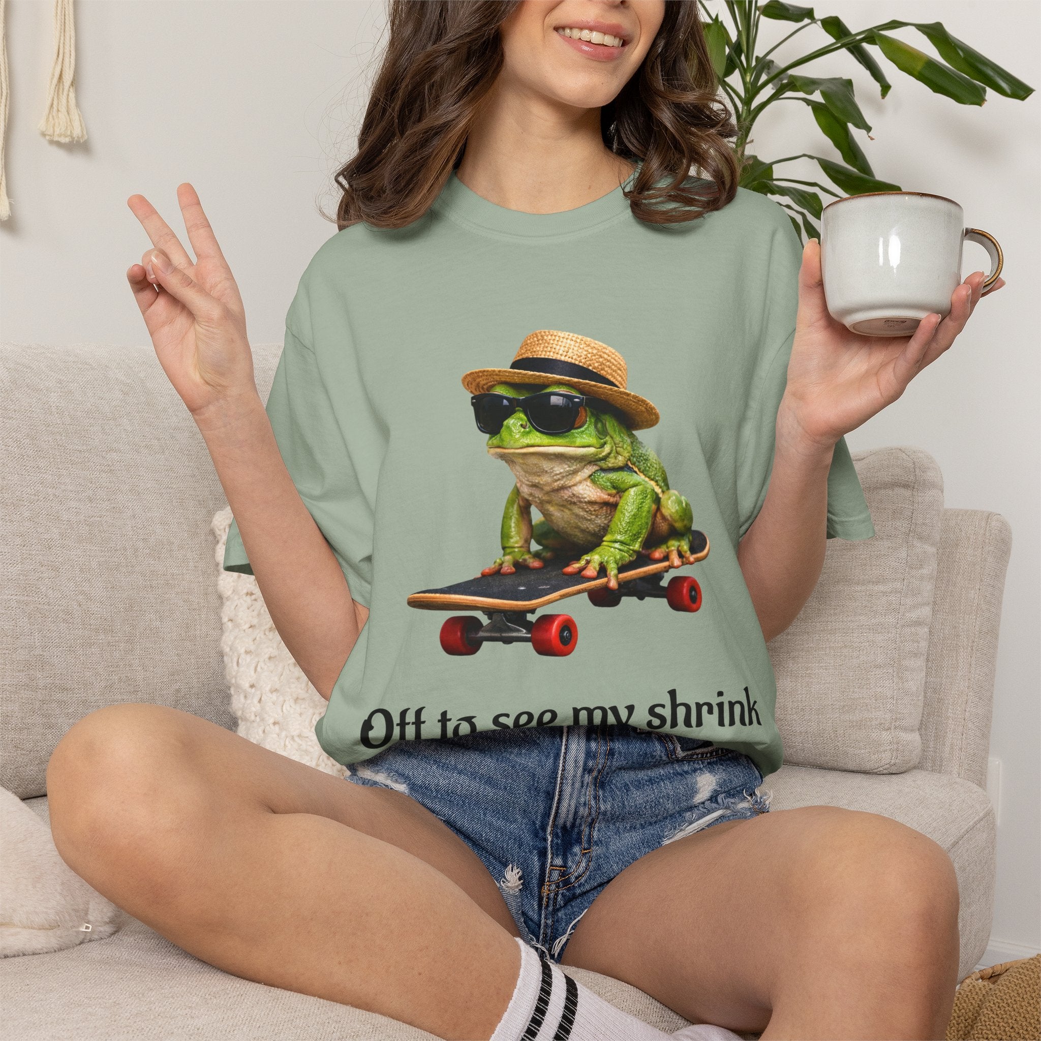 Frog on Skateboard T-Shirt — "Off to see my shrink." Vintage Skate Frog Tee for Frog Lovers
