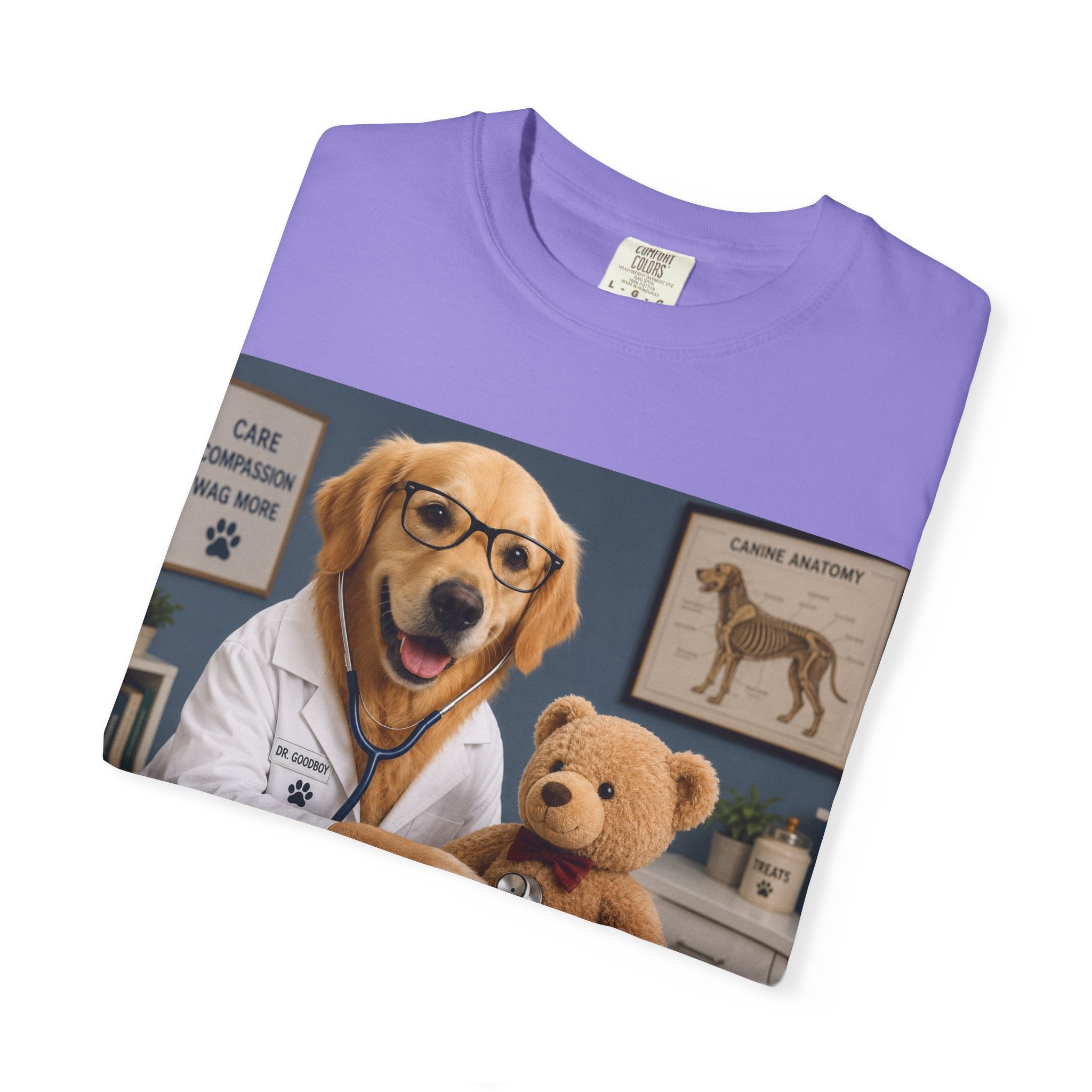 Unisex Garment-Dyed T-shirt - Adorable Dog Doctor T-Shirt | Fun Graphic Treating Teddy Bear, perfect for young animal lovers