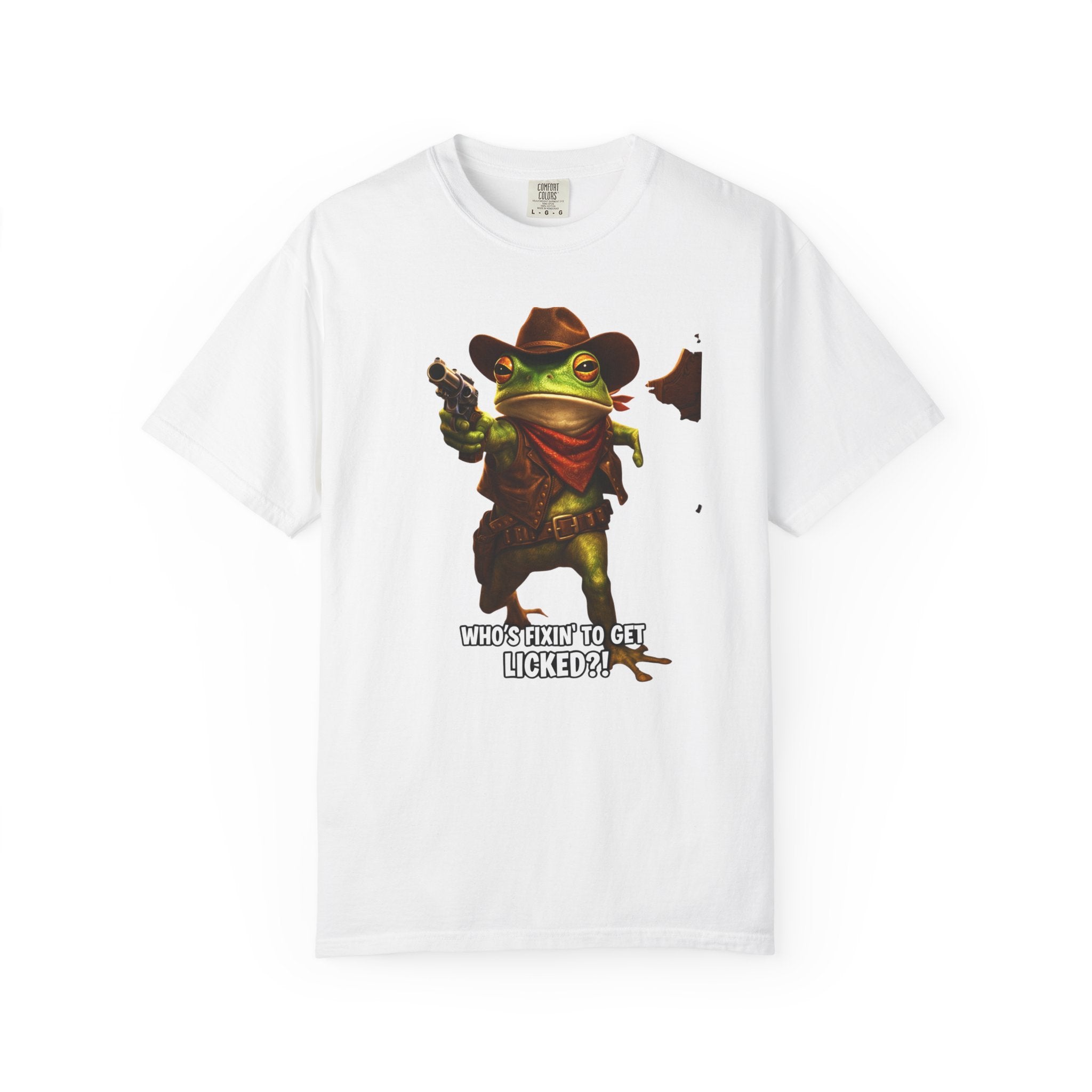 Cute Frog Cowboy T-Shirt – "Who’s Fixin' to Get Licked?" - A playful Image That Sparks Conversation