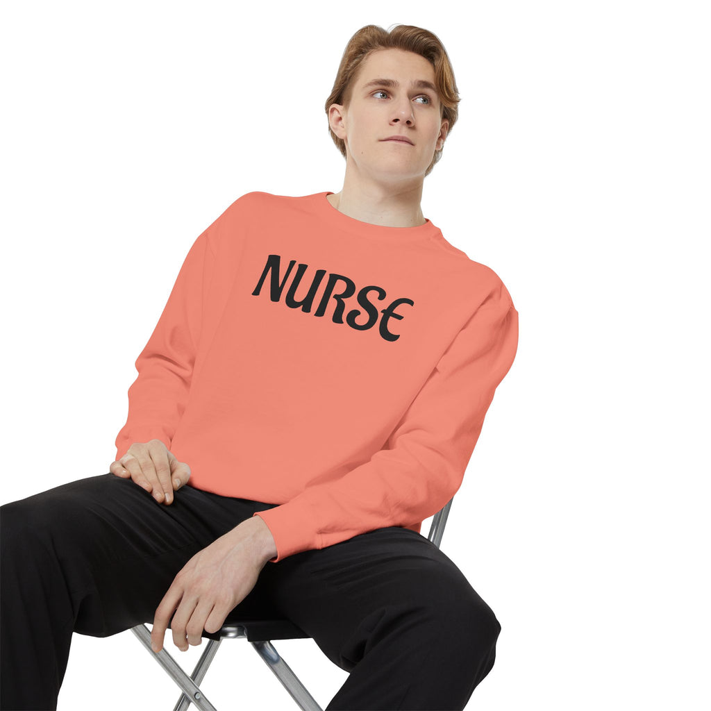 Nurse Sweatshirt — Simple Distressed Text Crewneck for Nurses - Ideal Wear Between Double Shifts