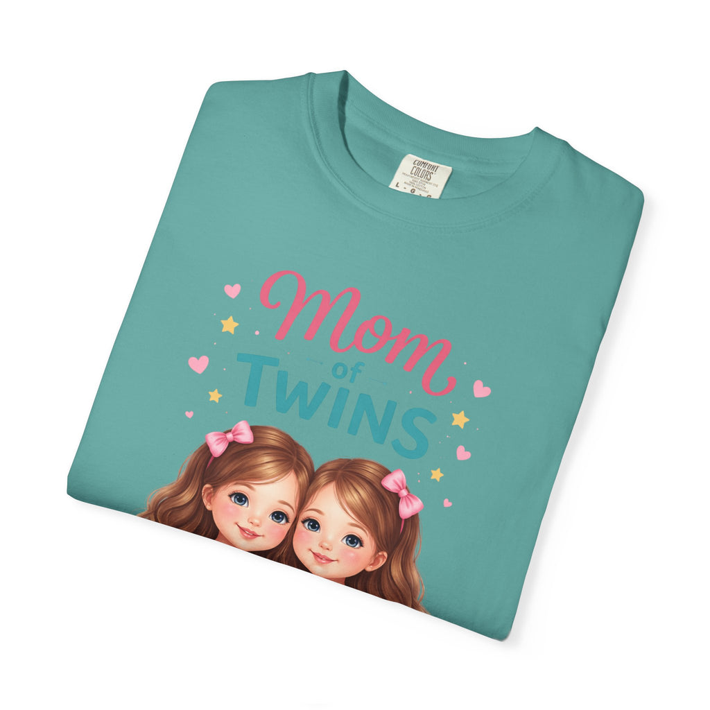 Mom of Twins T-Shirt — Cute Illustrated Twin Girls -  Great to pair it with Jeans or Leggings for School Drop-off
