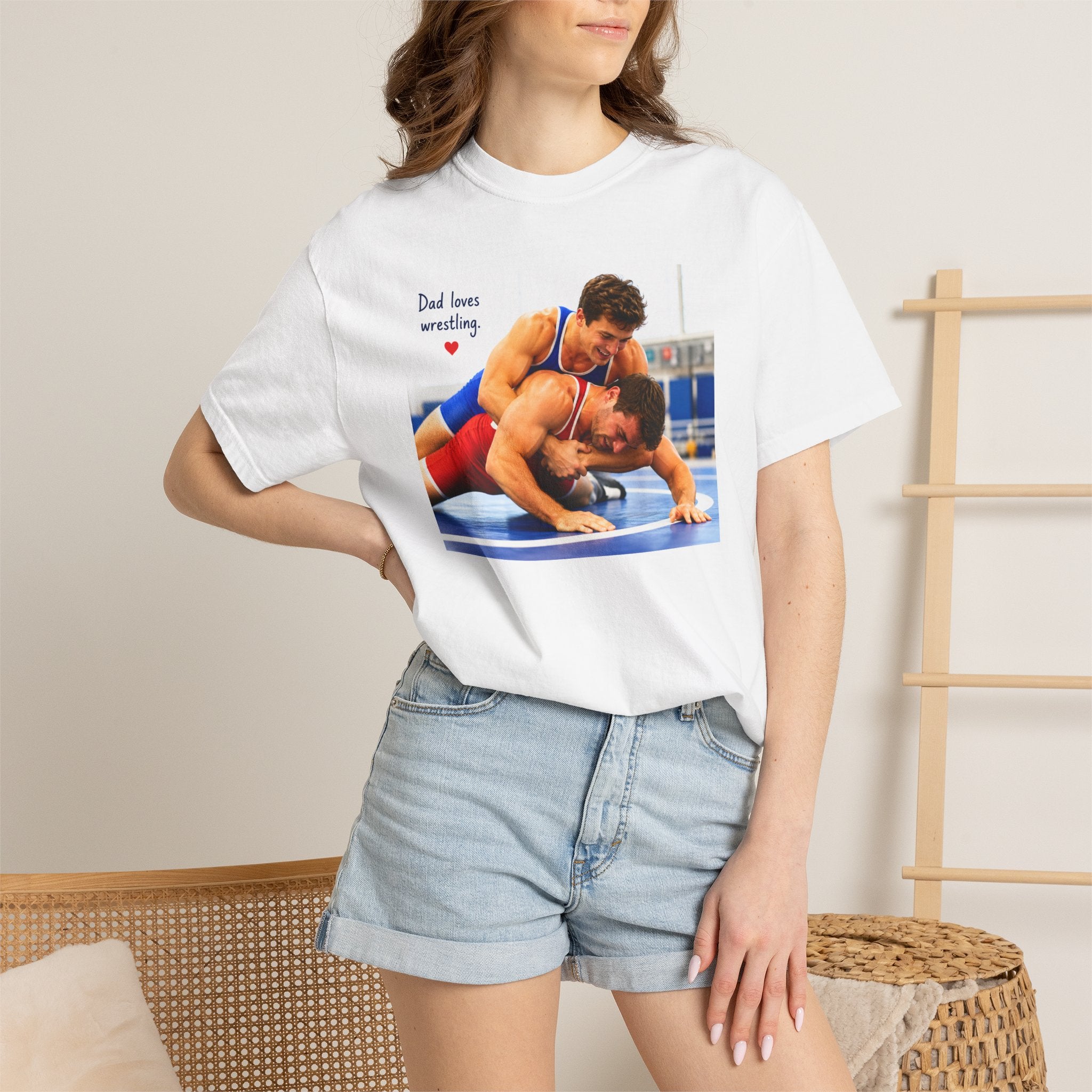 Dad Loves Wrestling Graphic T-Shirt - Sport Tee for Playful Athletes Fans and for Casual Wear