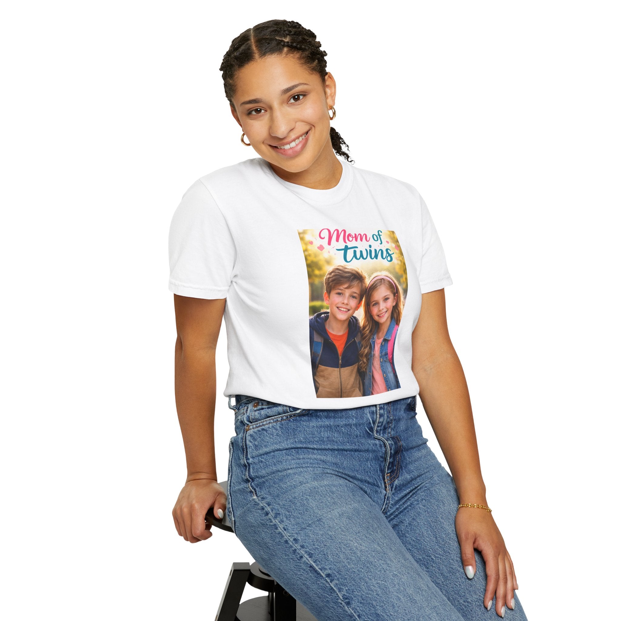 T-Shirt — “Mom of Twins” Photo Tee (Personalized Family Gift) - A Quiet Celebration of Family Life During School Runs
