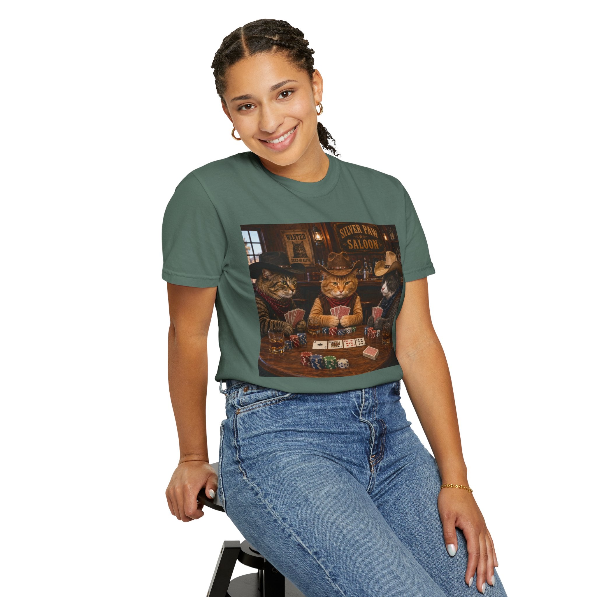 Cowboy Cats Poker Night T-Shirt - 'Gents Poker' Graphic Tee for Fun Conversations -  Perfect Tee for Laughs & Card Games