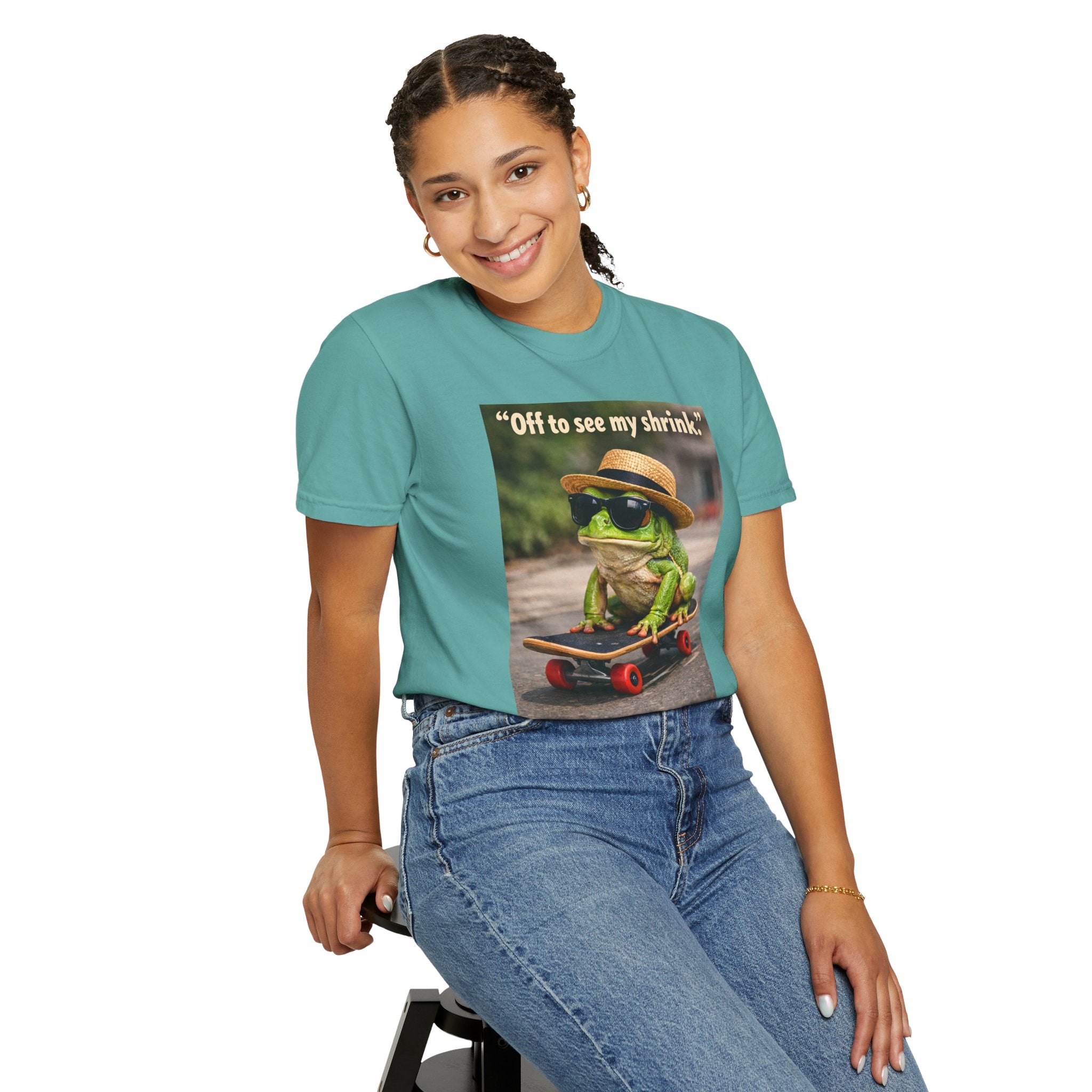 Frog on Skateboard T-Shirt — "Off to see my shrink." Vintage Skate Frog Tee