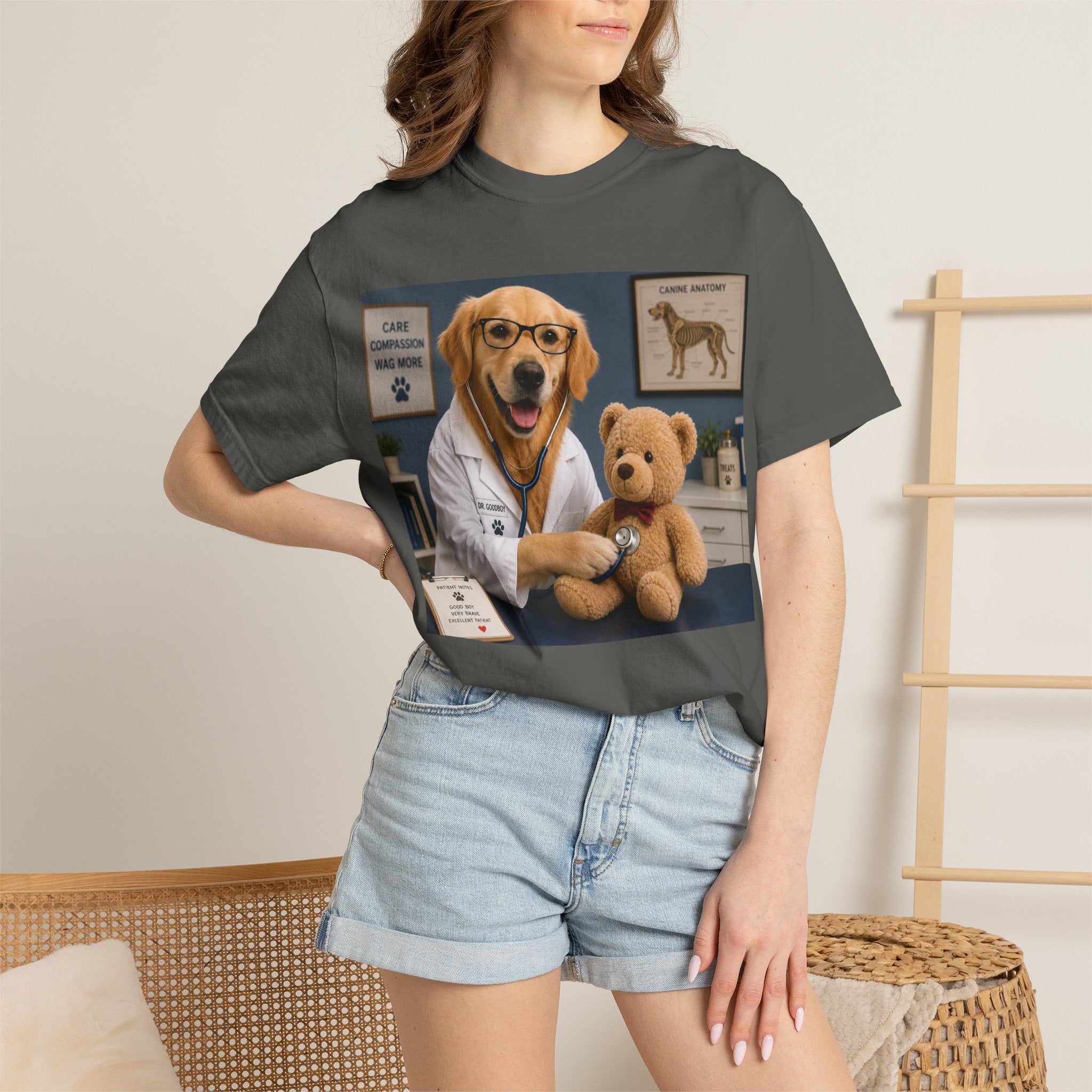 Unisex Garment-Dyed T-shirt - Adorable Dog Doctor T-Shirt | Fun Graphic Treating Teddy Bear, perfect for young animal lovers