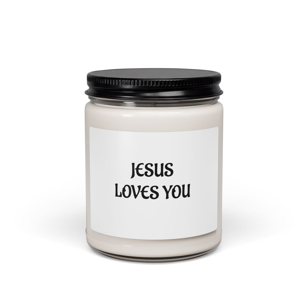 Soy Candle - Jesus Loves You - Contemporary Design for Any Space - fits onto your bedside