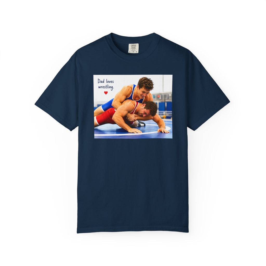 Dad Loves Wrestling Graphic T-Shirt - Sport Tee for Playful Athletes Fans and for Casual Wear