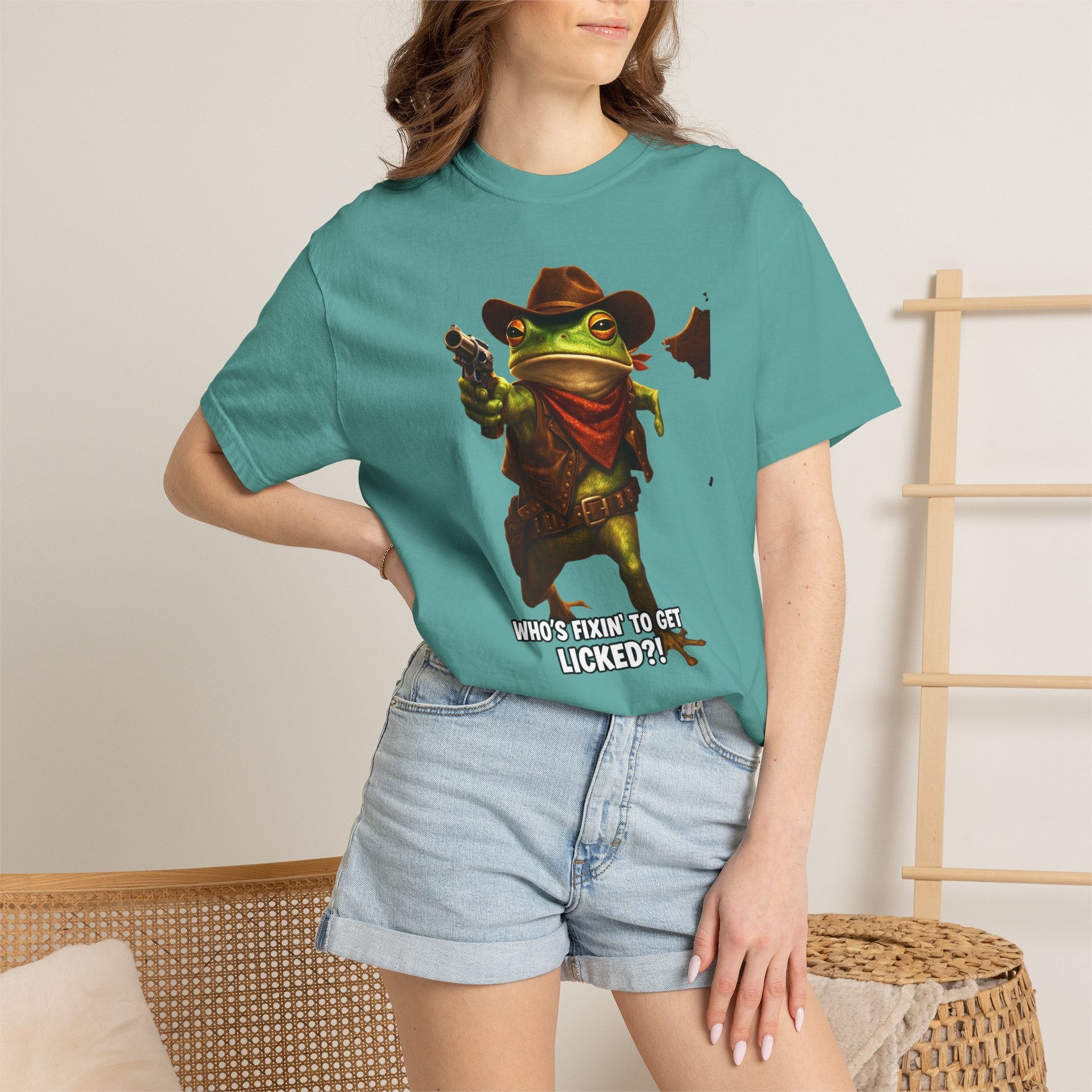 Cute Frog Cowboy T-Shirt – "Who’s Fixin' to Get Licked?" - A playful Image That Sparks Conversation