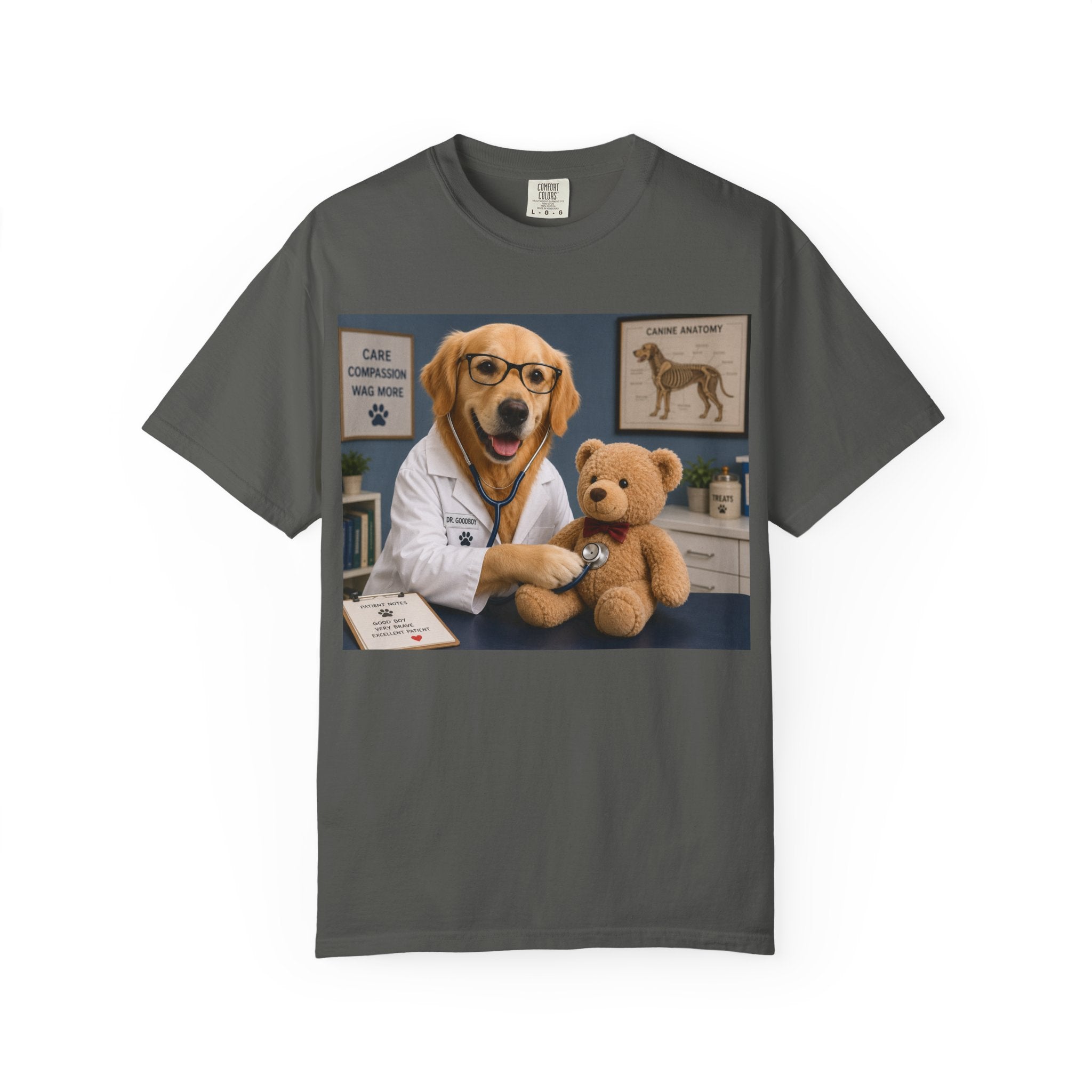 Unisex Garment-Dyed T-shirt - Adorable Dog Doctor T-Shirt | Fun Graphic Treating Teddy Bear, perfect for young animal lovers
