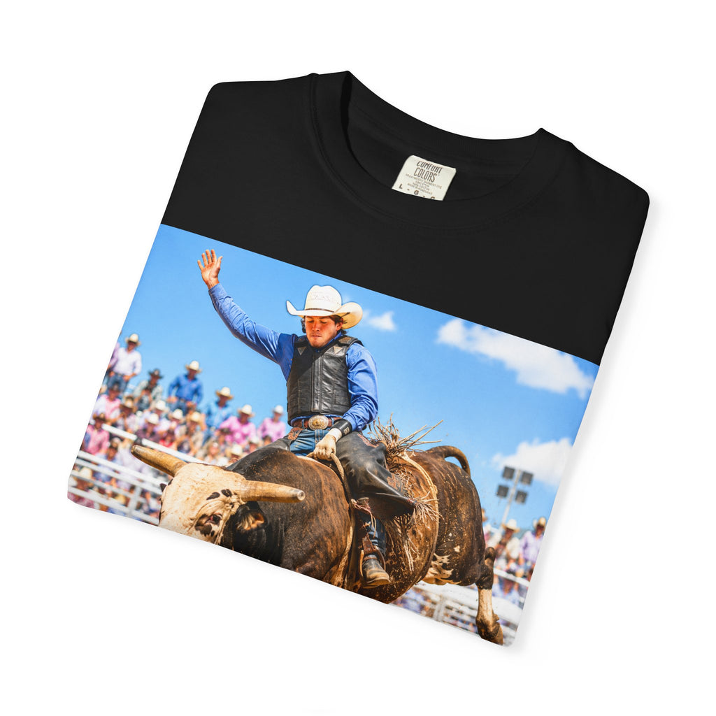 Bull Riding Rodeo Photo T-Shirt -  Experience the Rush in Style Cheerleading from Stands