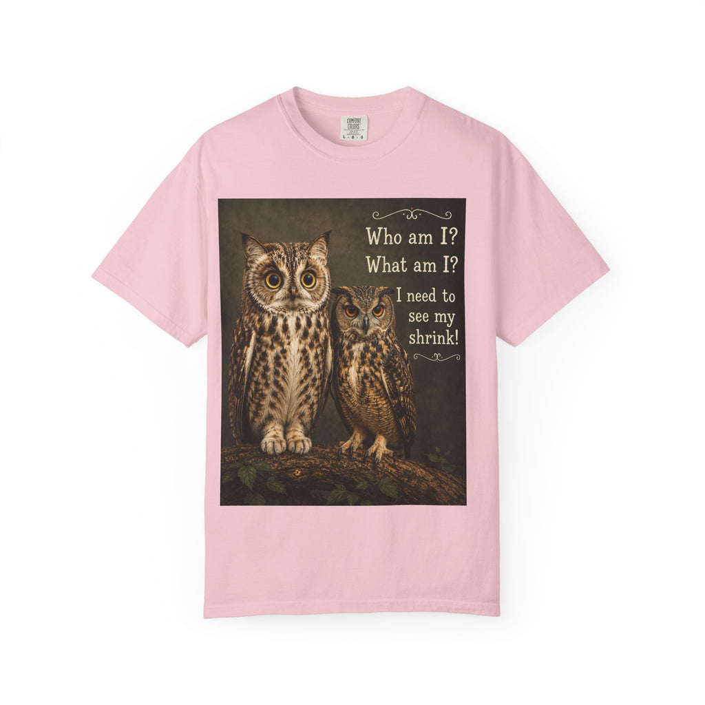 T-Shirt - Cat-Owl Pair with 'What Am I?' Quote for Pet Lovers - Ideal for cat and owl lovers alike
