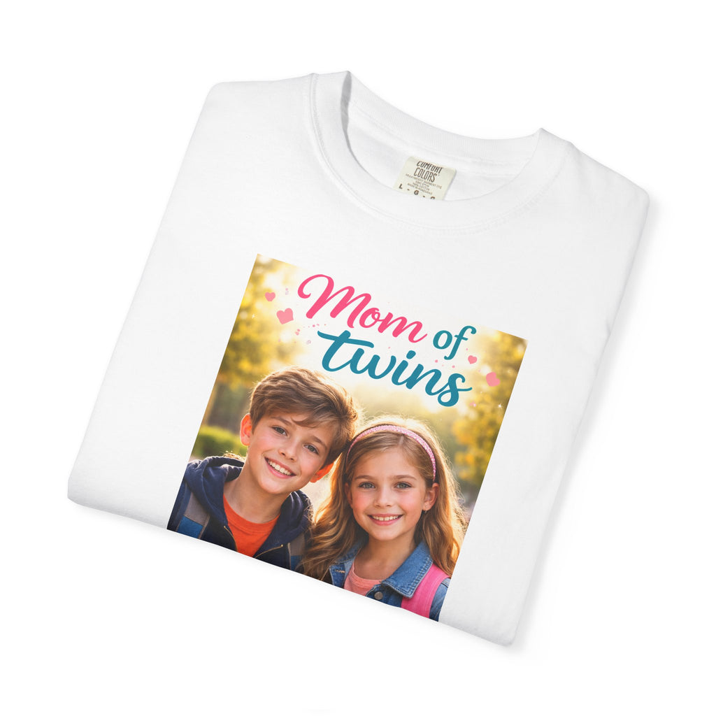 T-Shirt — “Mom of Twins” Photo Tee (Personalized Family Gift) - A Quiet Celebration of Family Life During School Runs