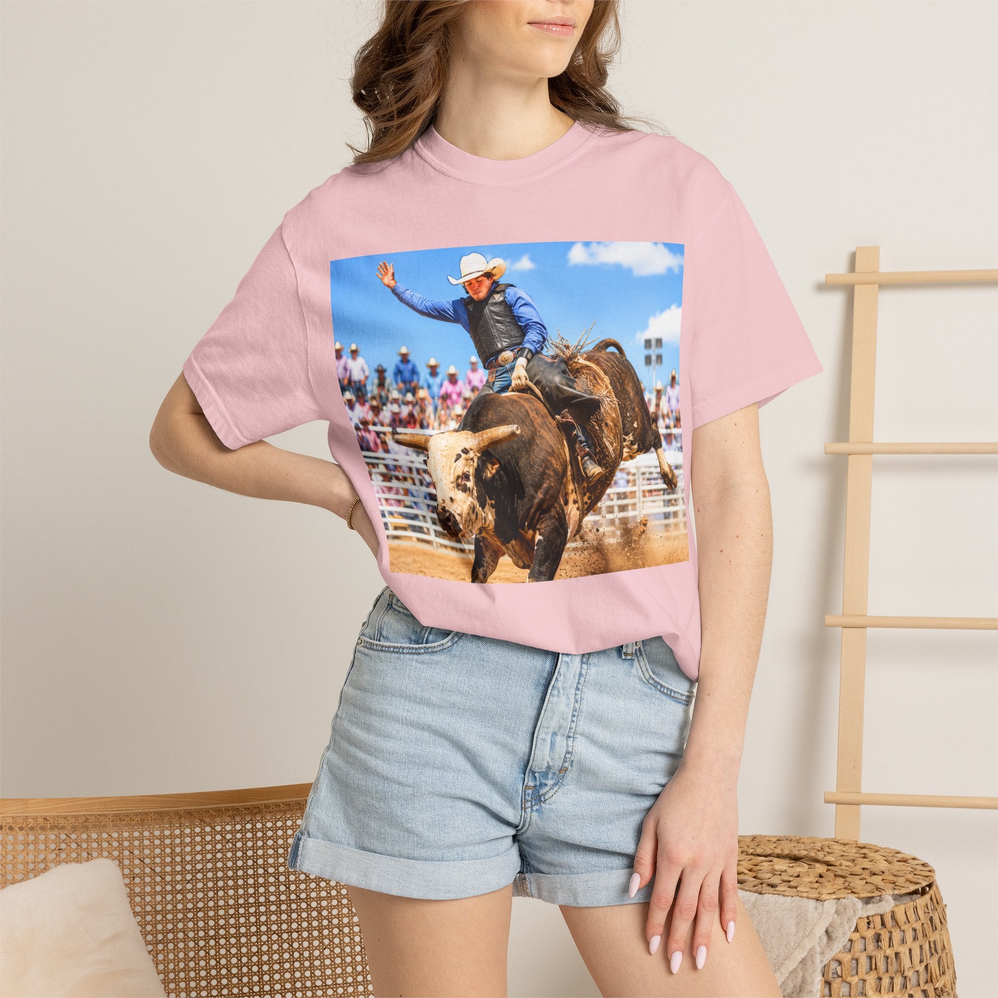 Bull Riding Rodeo Photo T-Shirt -  Experience the Rush in Style Cheerleading from Stands