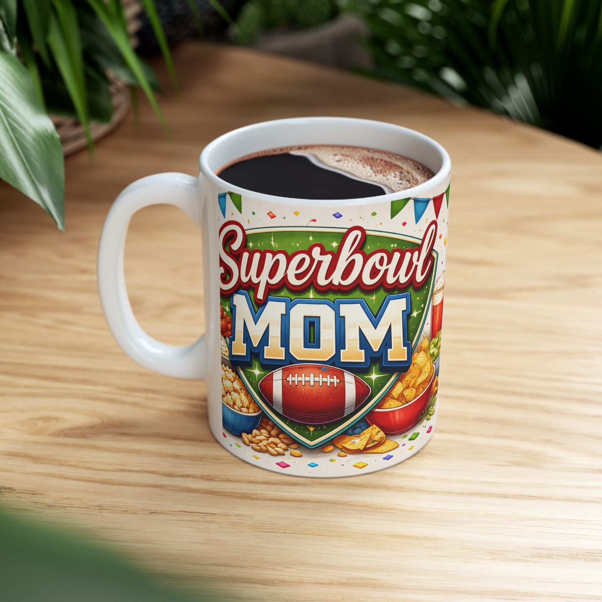 Super Bowl Mom Ceramic Mug — Football Party Coffee Cup, Brings Game-day Cheer Straight to the Kitchen.