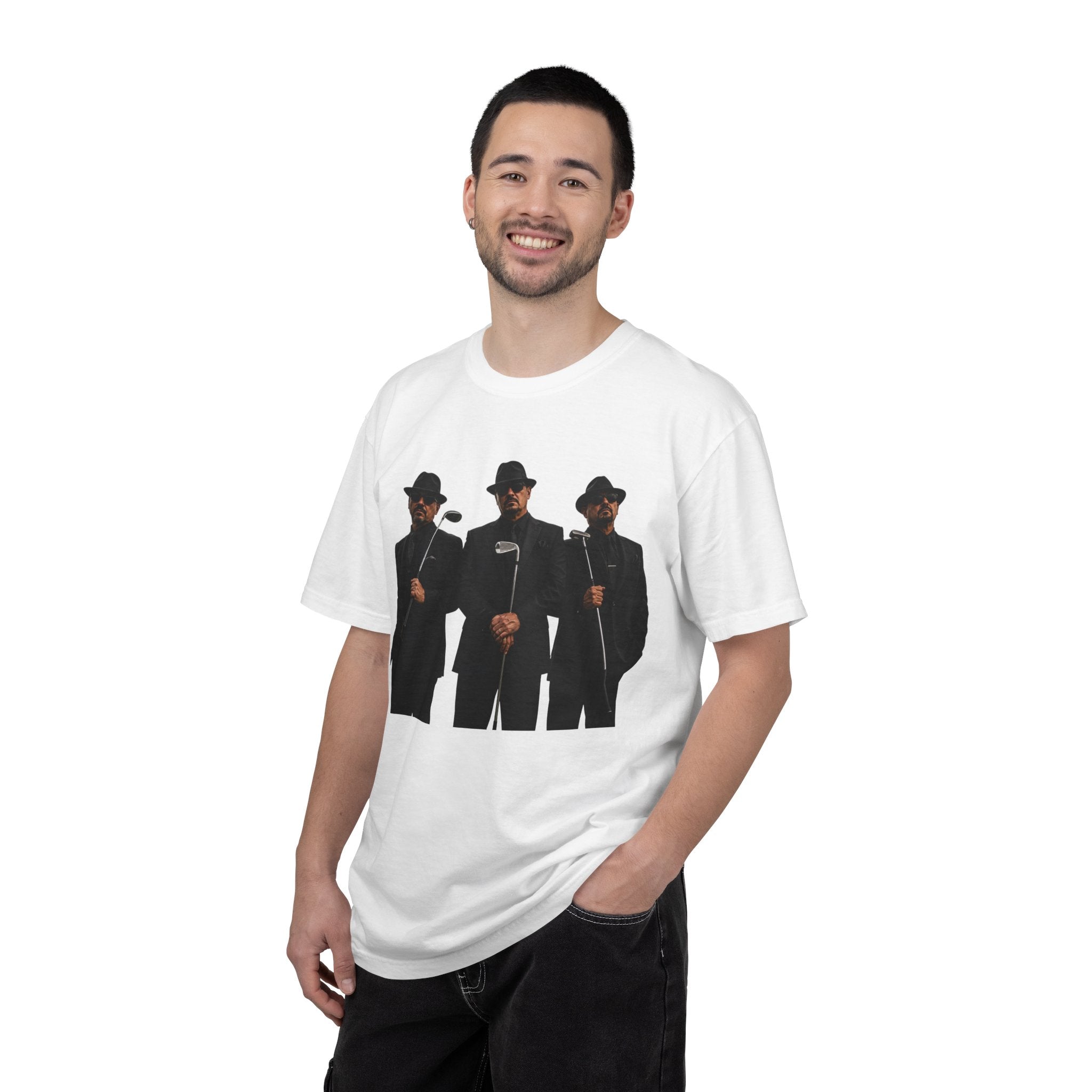 Golf Tee  - Suited Men with Hats - Subtle Mystery for Everyday Wear -  Adds Quiet Attitude to Outfits