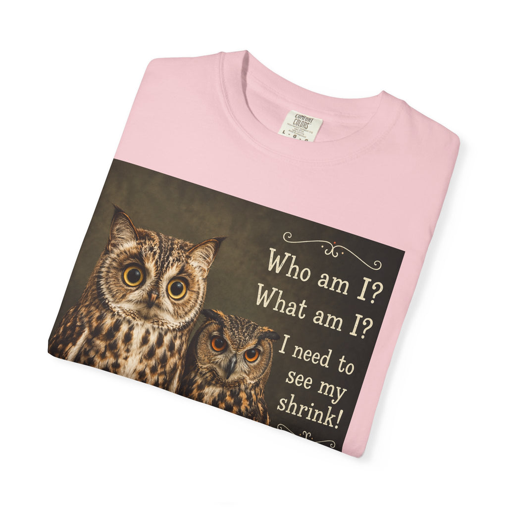T-Shirt - Cat-Owl Pair with 'What Am I?' Quote for Pet Lovers - Ideal for cat and owl lovers alike