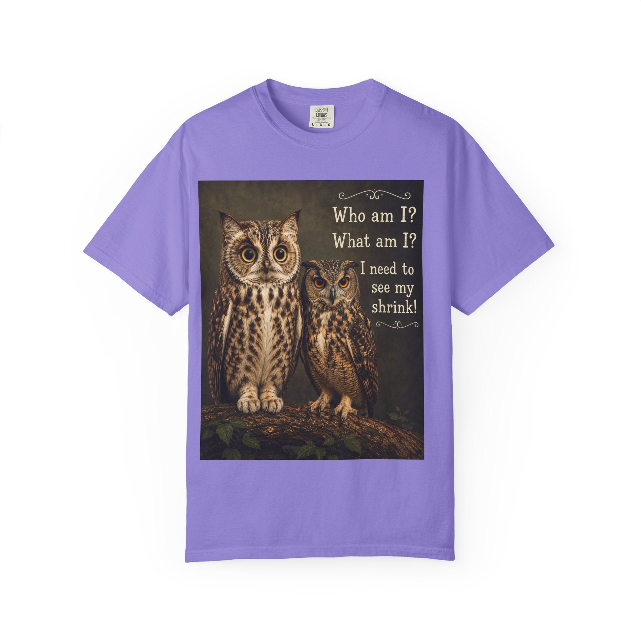 T-Shirt - Cat-Owl Pair with 'What Am I?' Quote for Pet Lovers - Ideal for cat and owl lovers alike