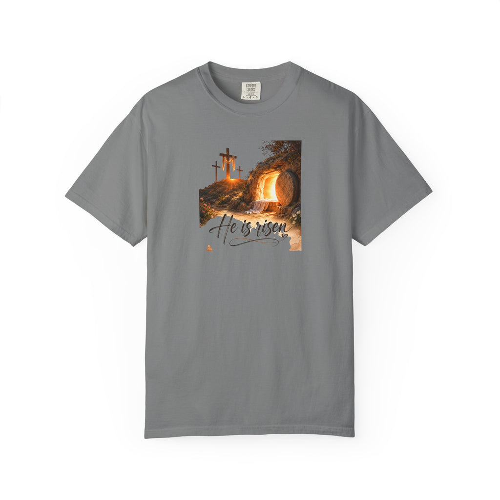 He Is Risen T-Shirt - a wearable reminder of hope and new beginnings.  Wear it to sunrise services, family gatherings,