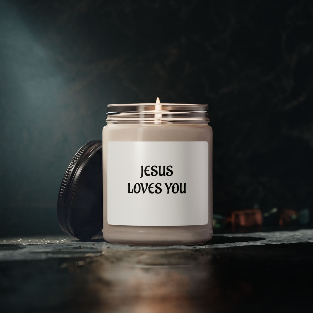  Soy Candle - Jesus Loves You - Contemporary Design for Any Space - fits onto your bedside