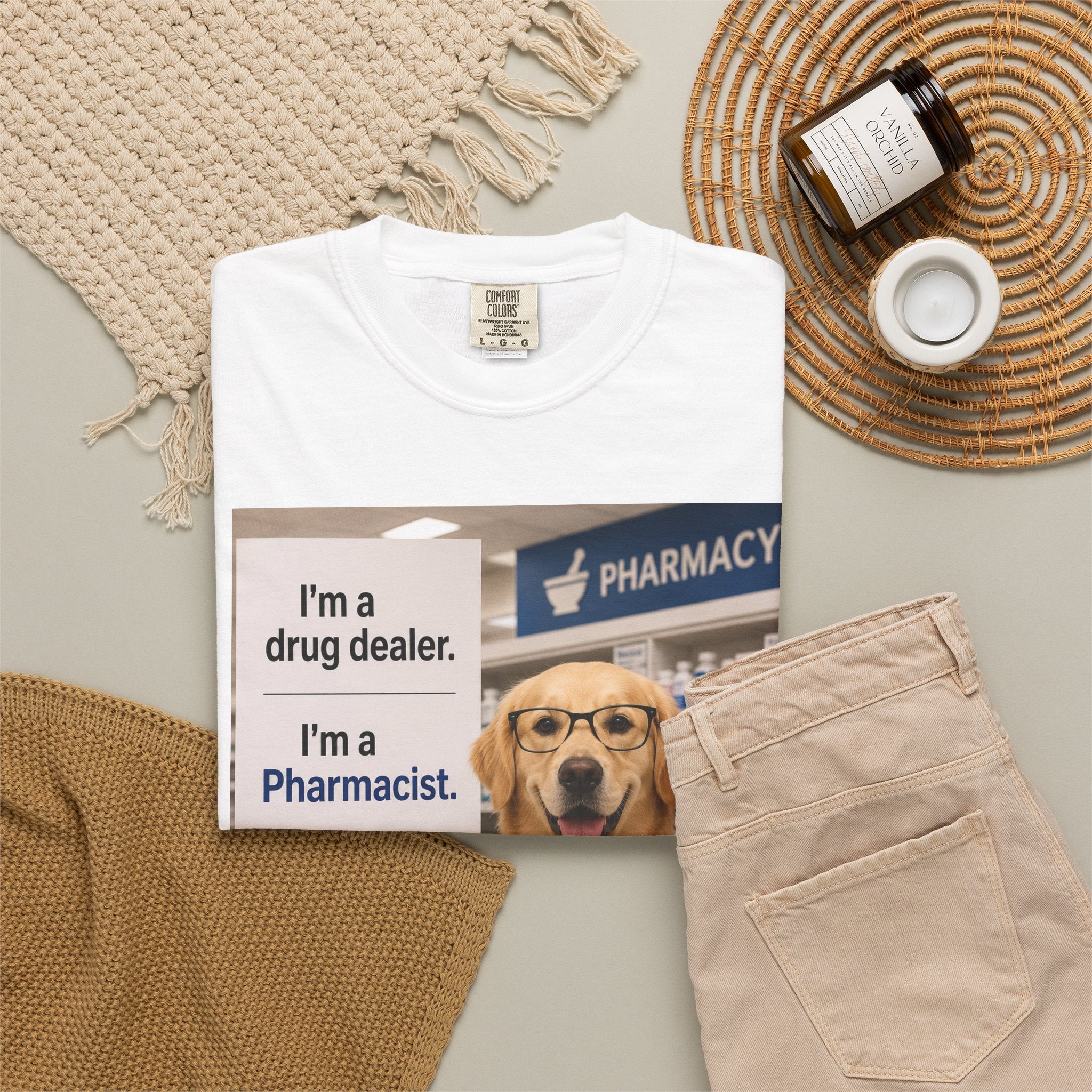 Funny Pharmacist Dog Graphic T-Shirt - Comical Ideal Gift for Vet Tech Gatherings!