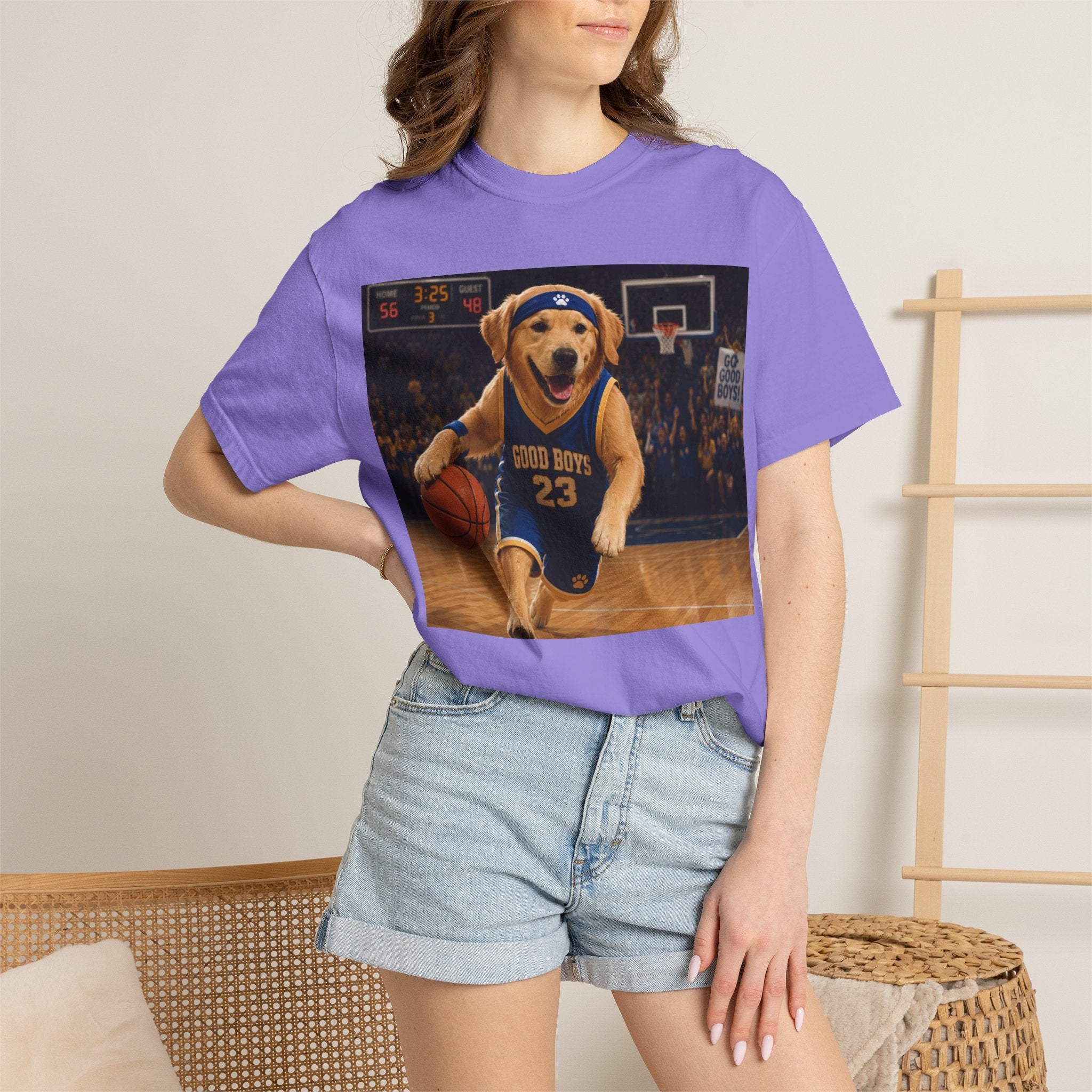 Jersey Pup Graphic Tee - Adorable Dog Playing Basketball for Sports Lovers, for Game Days & Weekend Hangouts