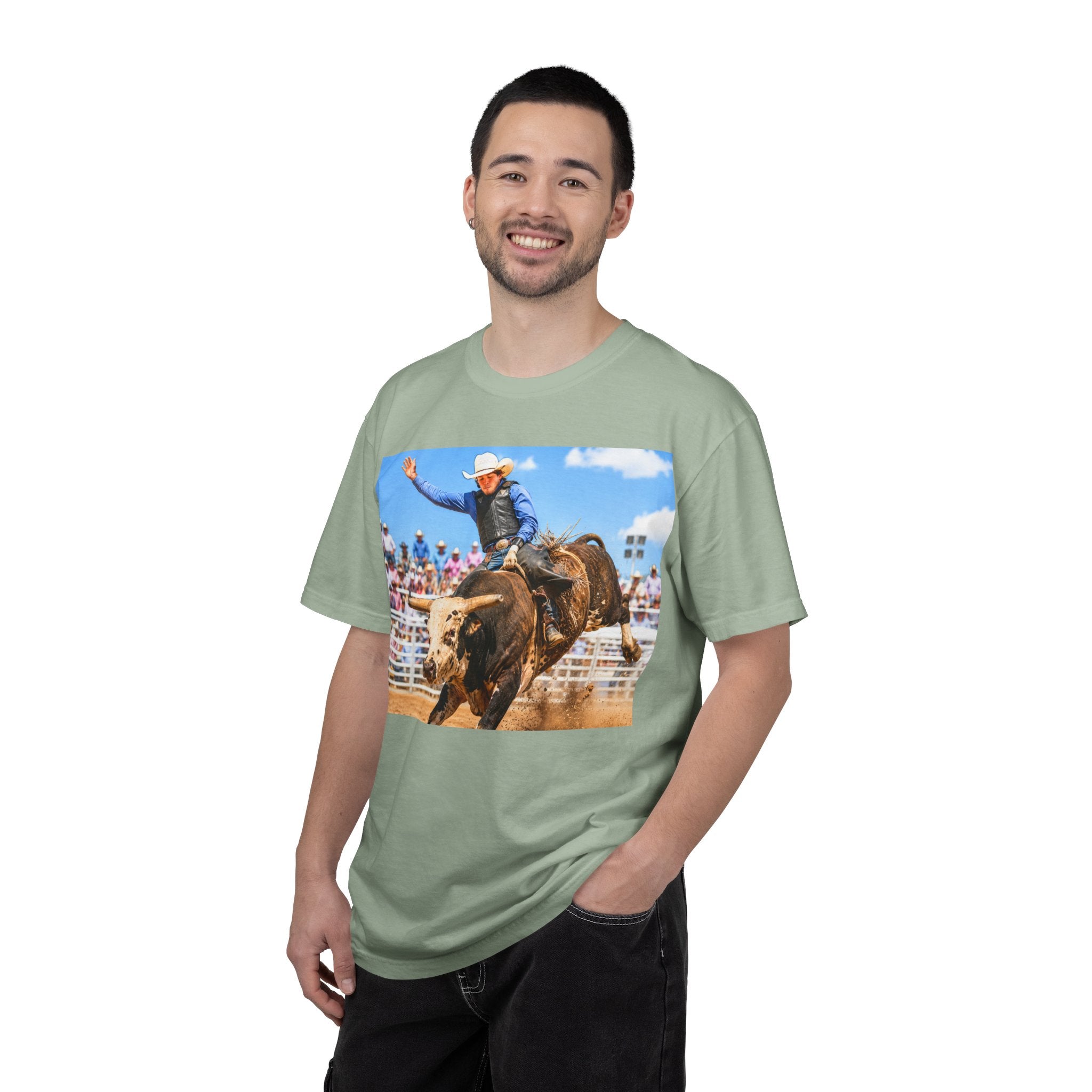 Bull Riding Rodeo Photo T-Shirt -  Experience the Rush in Style Cheerleading from Stands