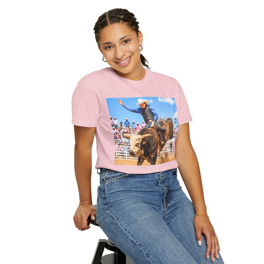 Bull Riding Rodeo Photo T-Shirt -  Experience the Rush in Style Cheerleading from Stands