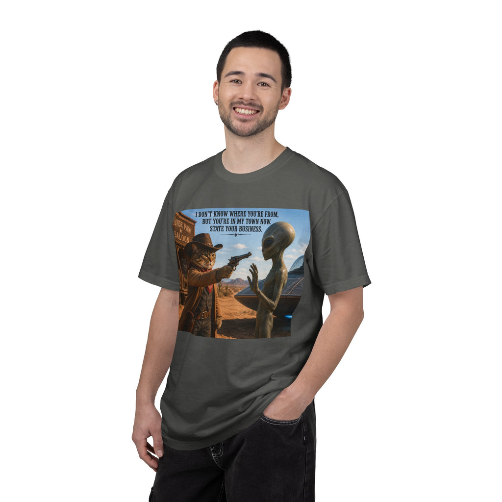 Unisex Garment-Dyed T-shirt - Perfect for cat lovers and sci-fi enthusiasts alike, it’s a fun addition to any wardrobe.