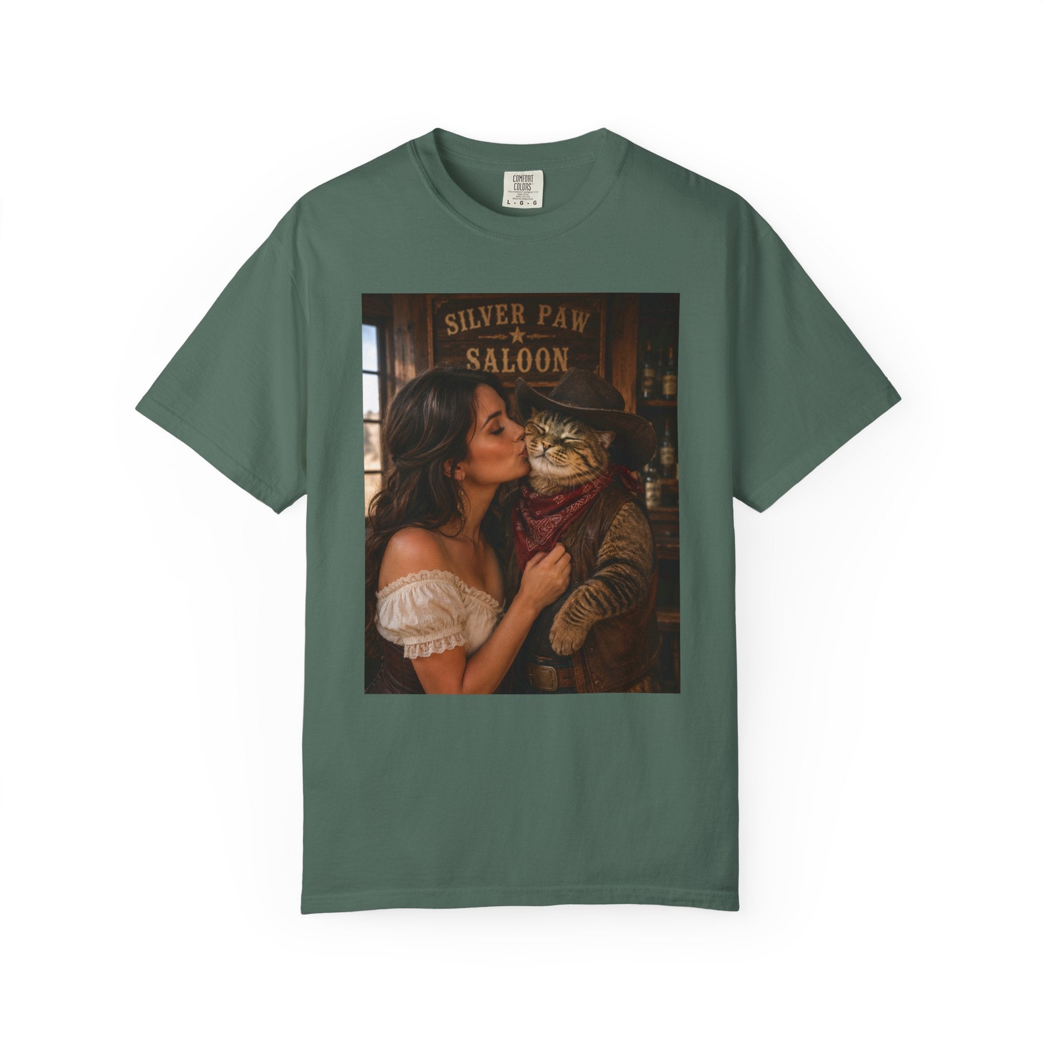 Cowboy Cat T-Shirt – Charming Saloon Kiss By a Beautiful Lady Design