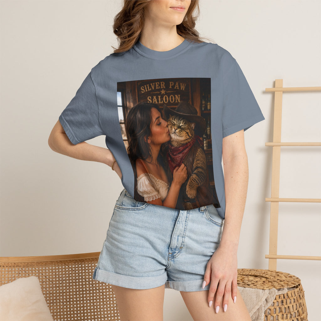 Cowboy Cat T-Shirt – Charming Saloon Kiss By a Beautiful Lady Design