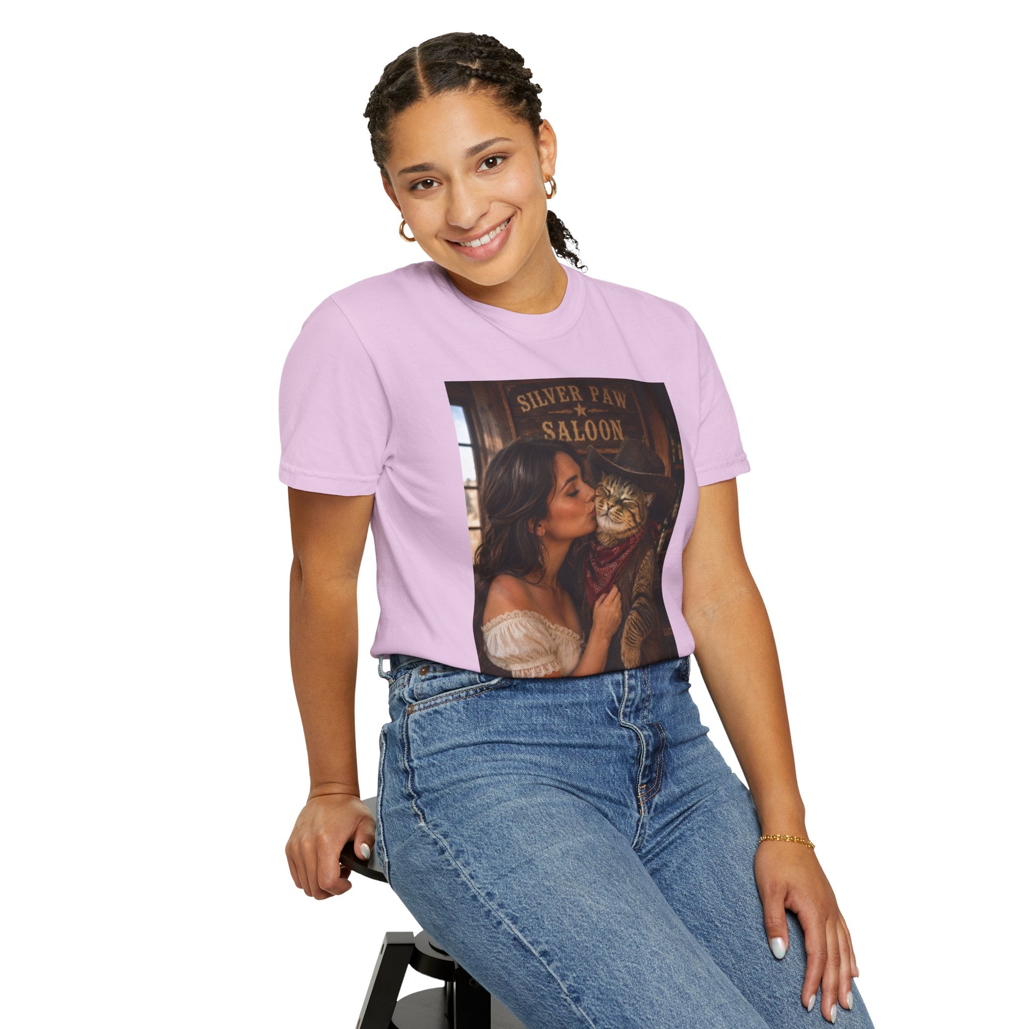 Cowboy Cat T-Shirt – Charming Saloon Kiss By a Beautiful Lady Design