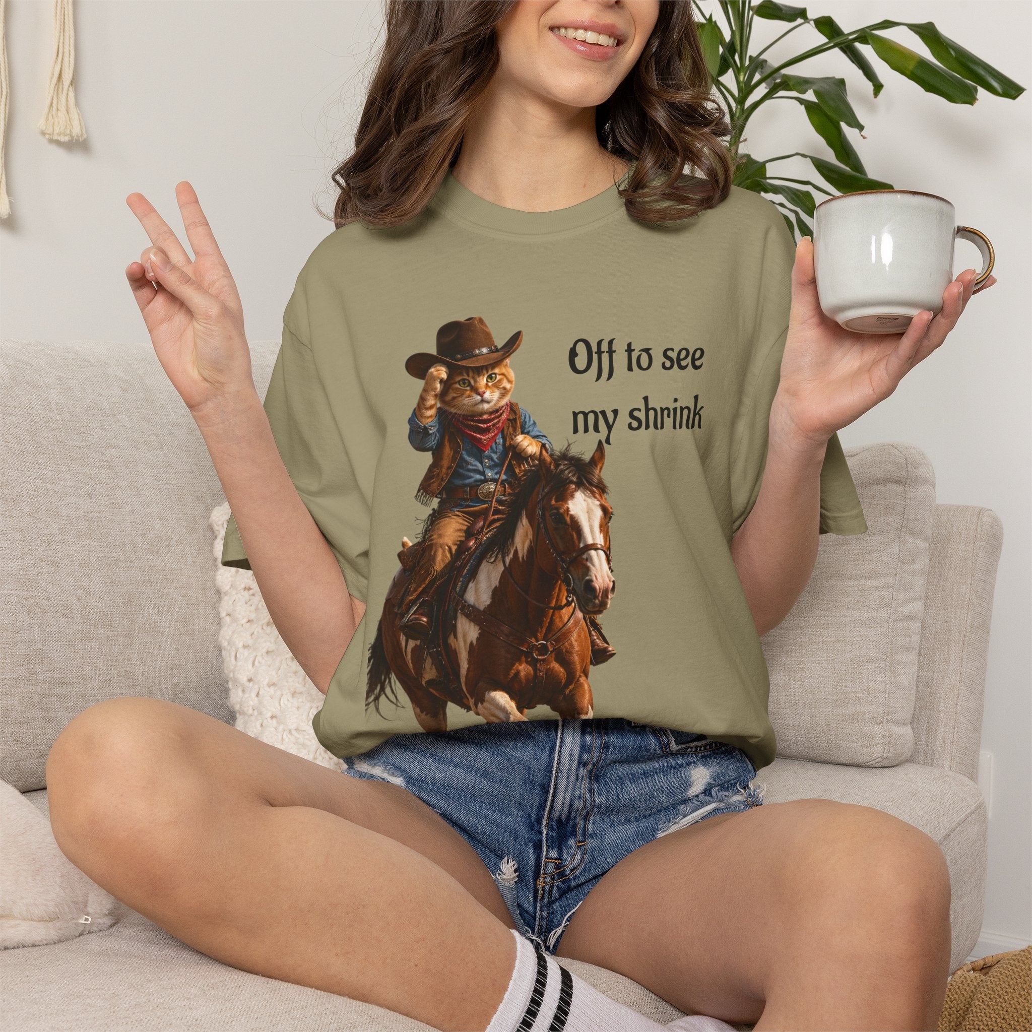 Cowboy Cat Riding Horse  Western Tee Humor - Wear it on trail rides and Casual Outings