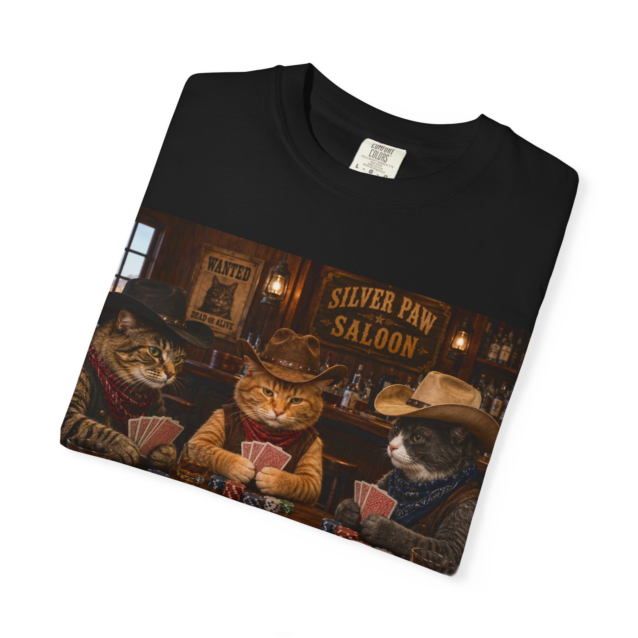 Cowboy Cats Poker Night T-Shirt - 'Gents Poker' Graphic Tee for Fun Conversations -  Perfect Tee for Laughs & Card Games