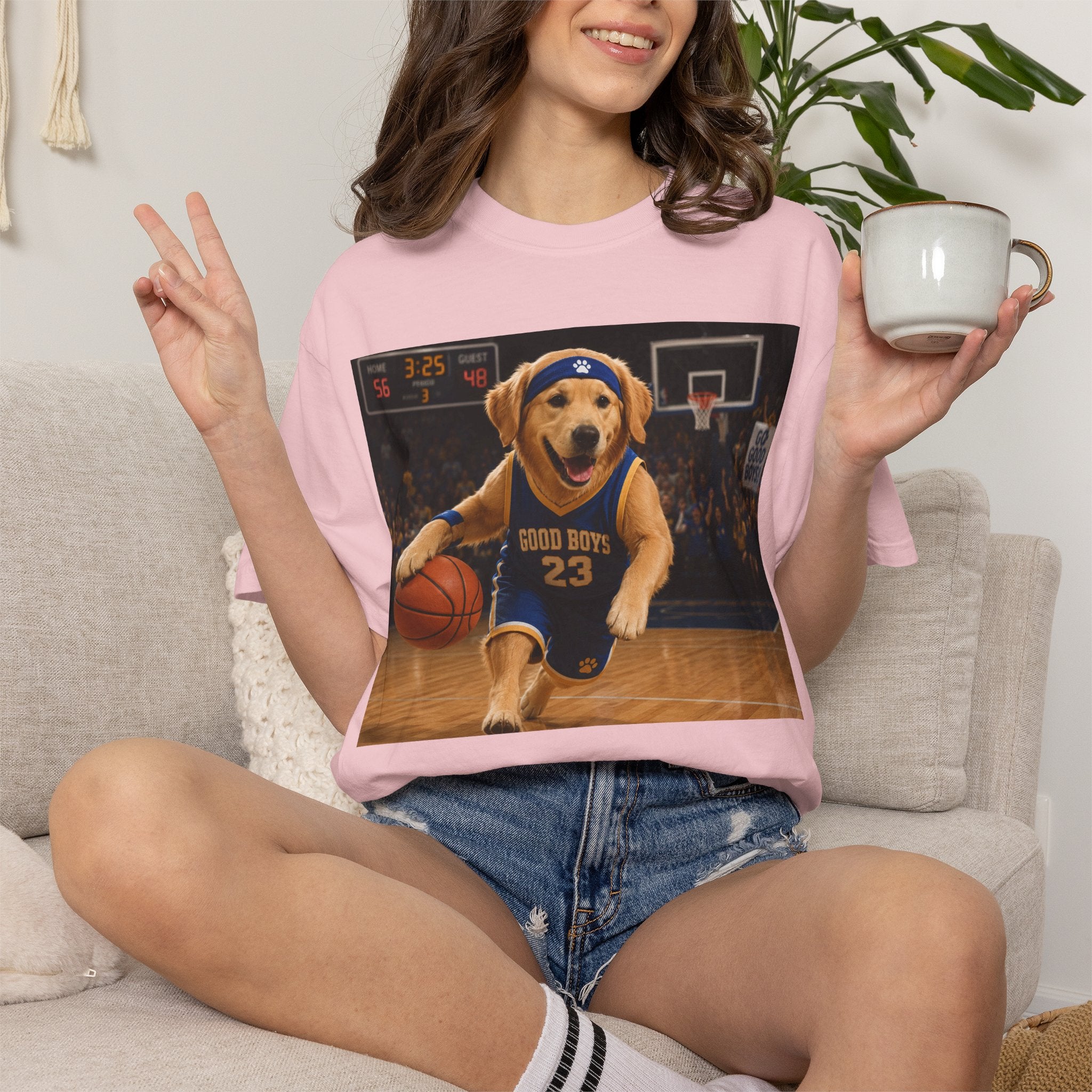 Jersey Pup Graphic Tee - Adorable Dog Playing Basketball for Sports Lovers, for Game Days & Weekend Hangouts