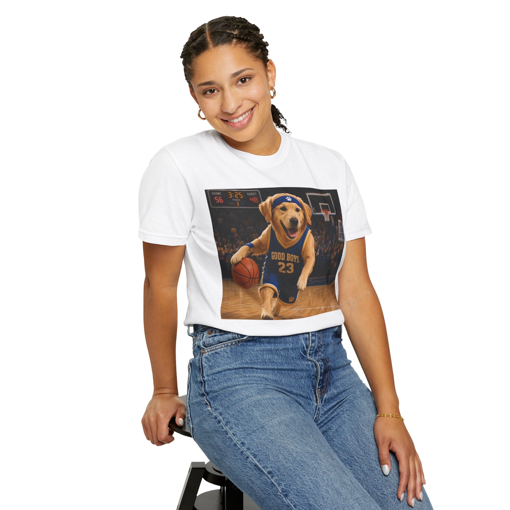 Jersey Pup Graphic Tee - Adorable Dog Playing Basketball for Sports Lovers, for Game Days & Weekend Hangouts