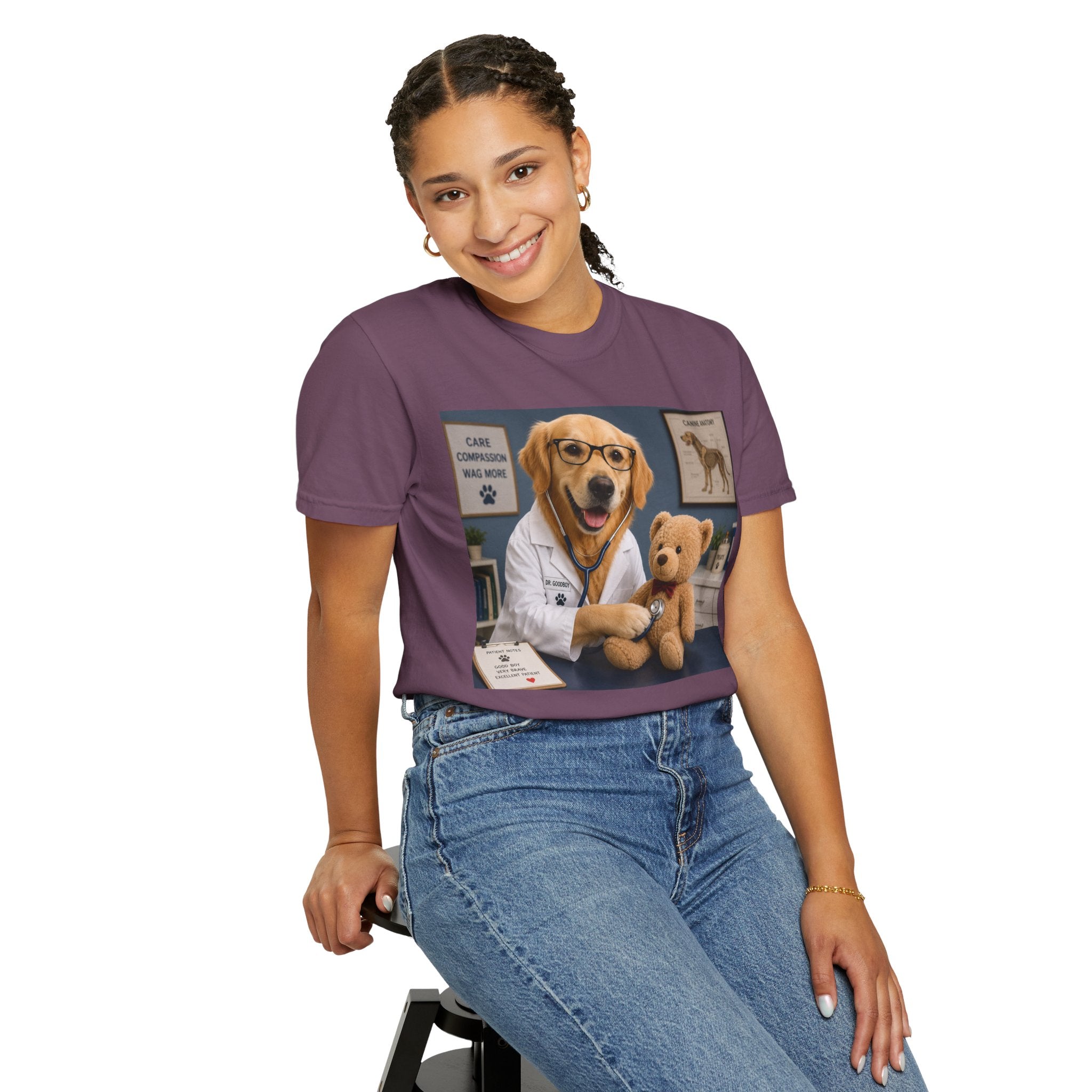 Unisex Garment-Dyed T-shirt - Adorable Dog Doctor T-Shirt | Fun Graphic Treating Teddy Bear, perfect for young animal lovers