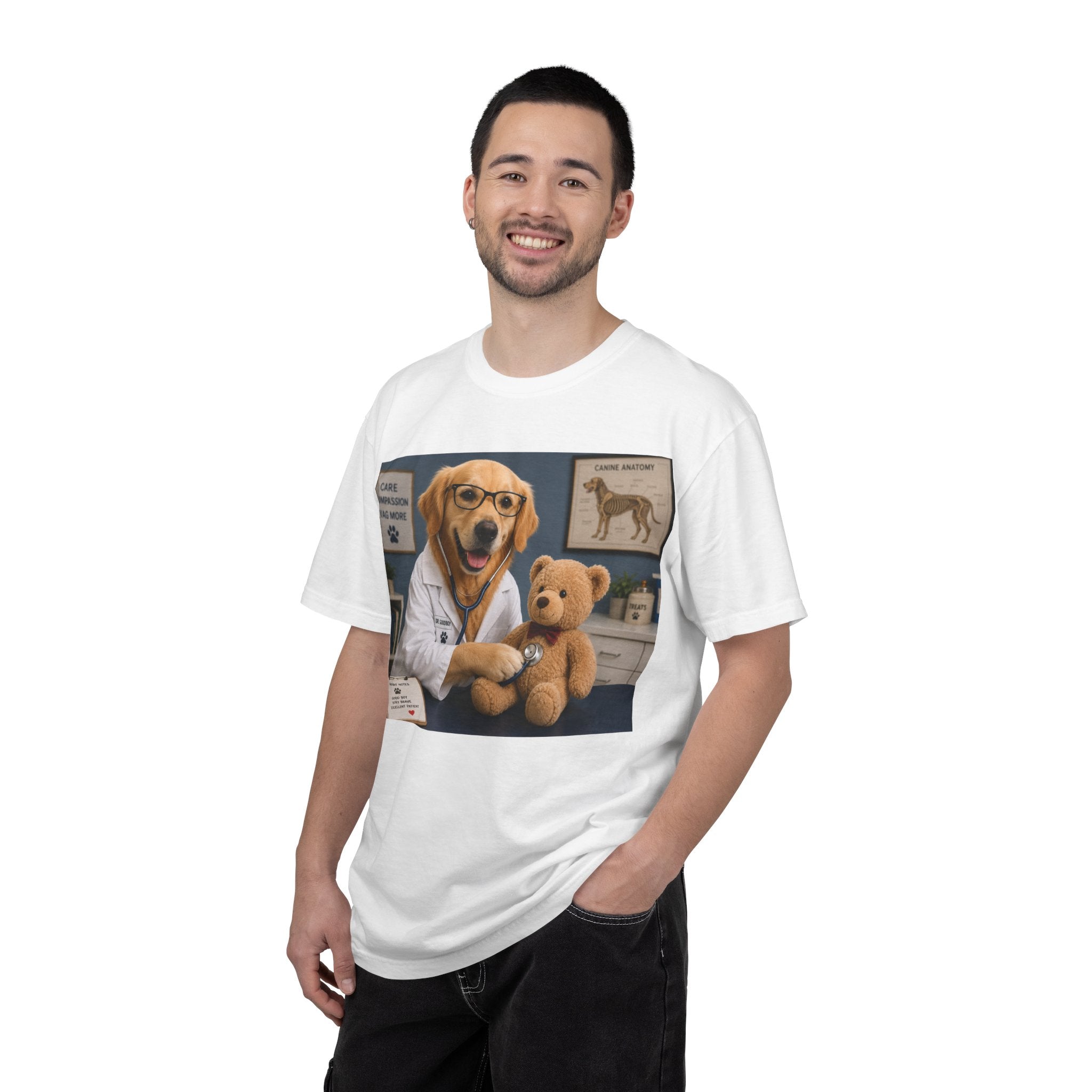 Unisex Garment-Dyed T-shirt - Adorable Dog Doctor T-Shirt | Fun Graphic Treating Teddy Bear, perfect for young animal lovers