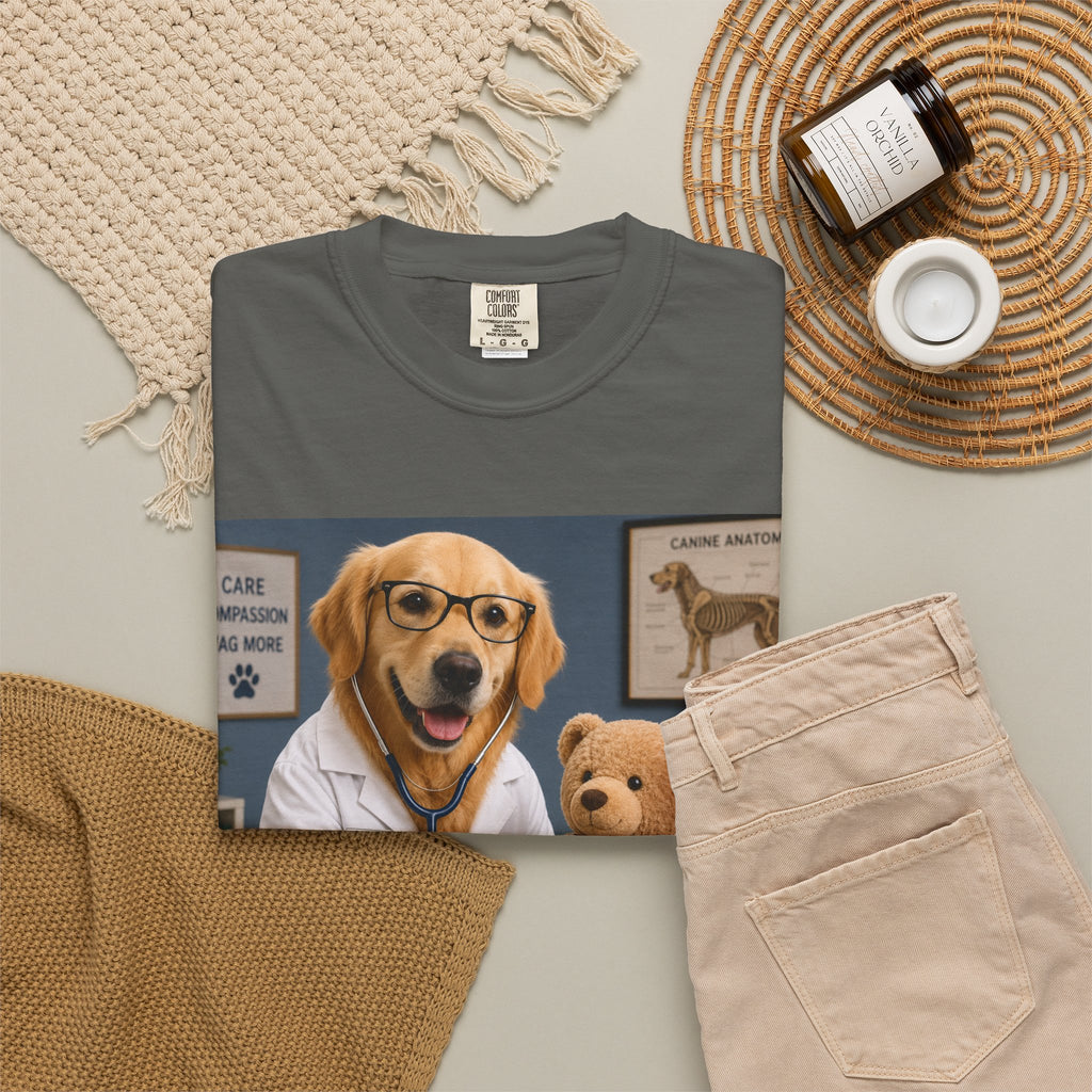 Unisex Garment-Dyed T-shirt - Adorable Dog Doctor T-Shirt | Fun Graphic Treating Teddy Bear, perfect for young animal lovers