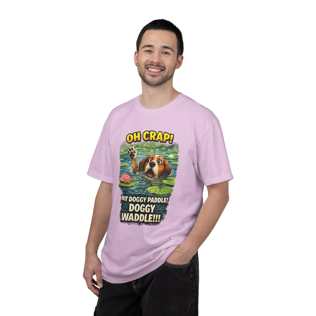 Quirky Doggy Waddle T-Shirt , Playful Pup Cheeky Caption & Quote: Oh Crap! Not Doggie Paddle