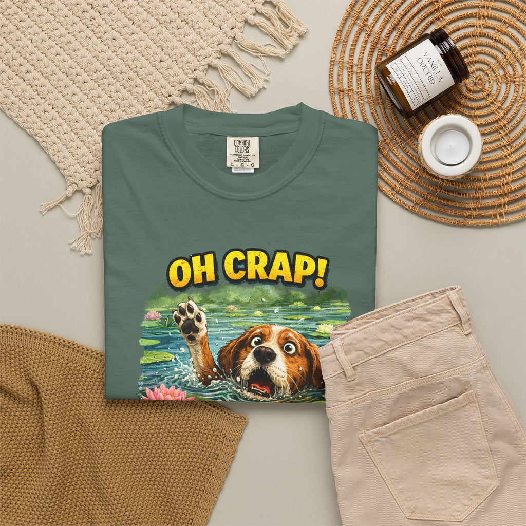 Quirky Doggy Waddle T-Shirt , Playful Pup Cheeky Caption & Quote: Oh Crap! Not Doggie Paddle