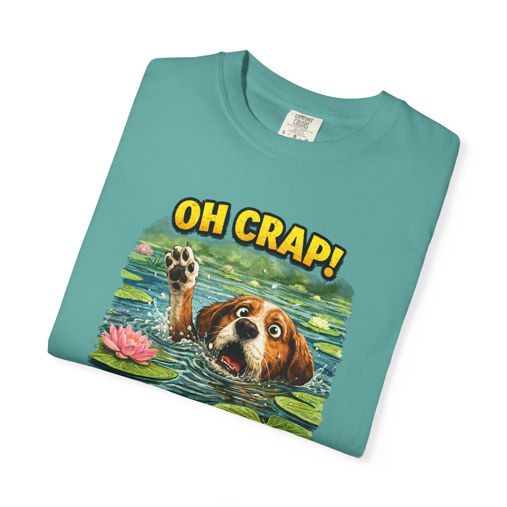 Quirky Doggy Waddle T-Shirt , Playful Pup Cheeky Caption & Quote: Oh Crap! Not Doggie Paddle