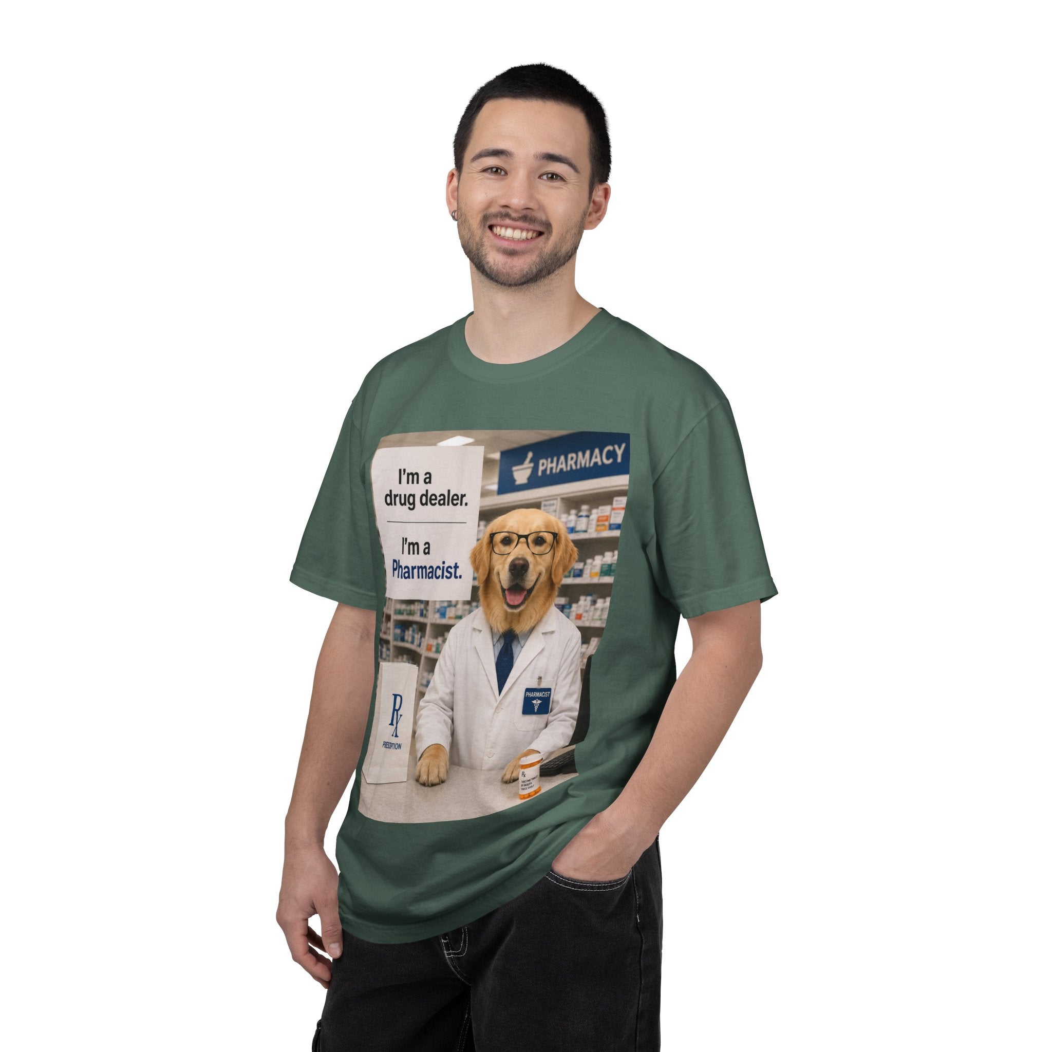 Funny Pharmacist Dog Graphic T-Shirt - Comical Ideal Gift for Vet Tech Gatherings!